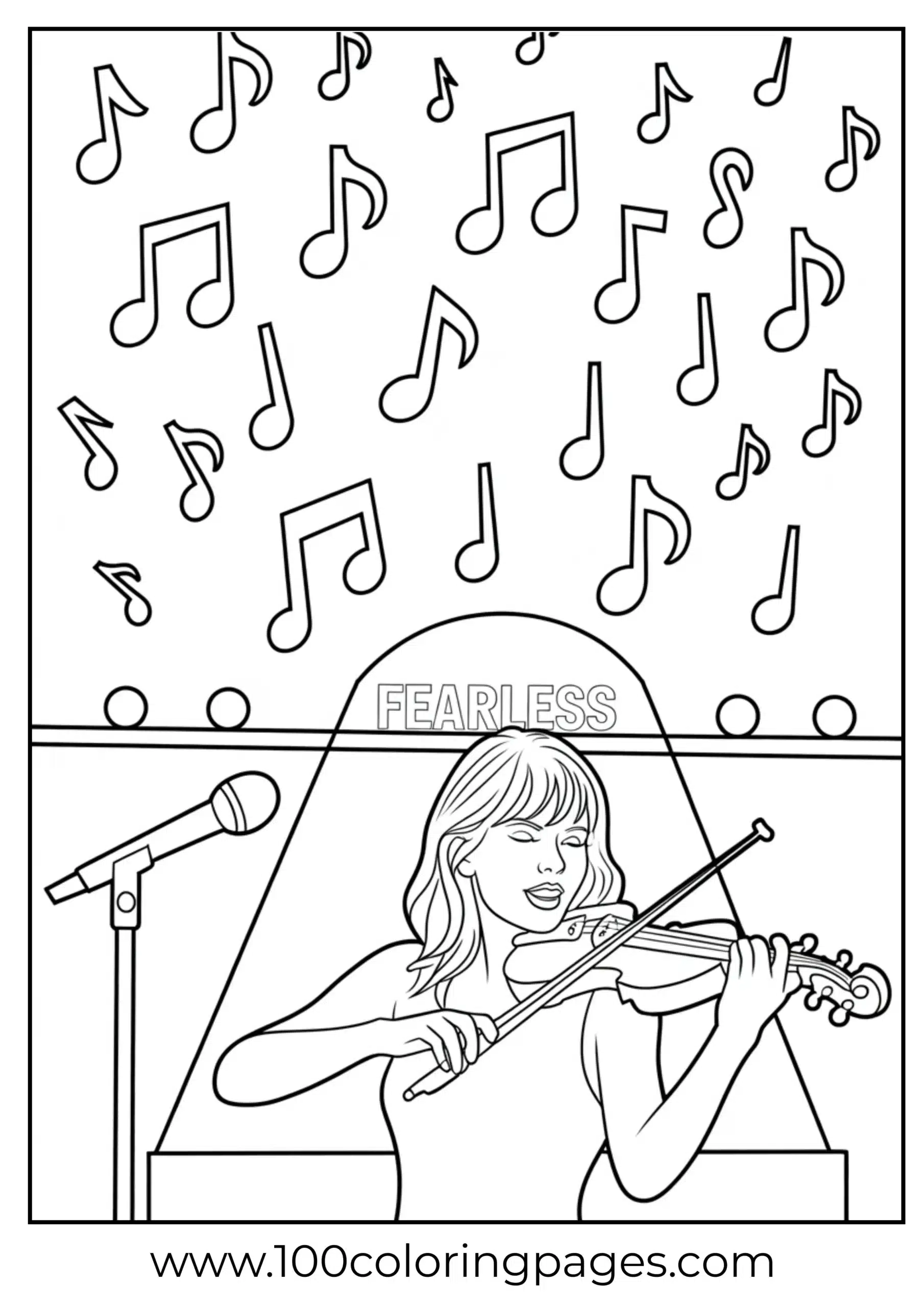 Taylor Swift playing violin with spotlight coloring page