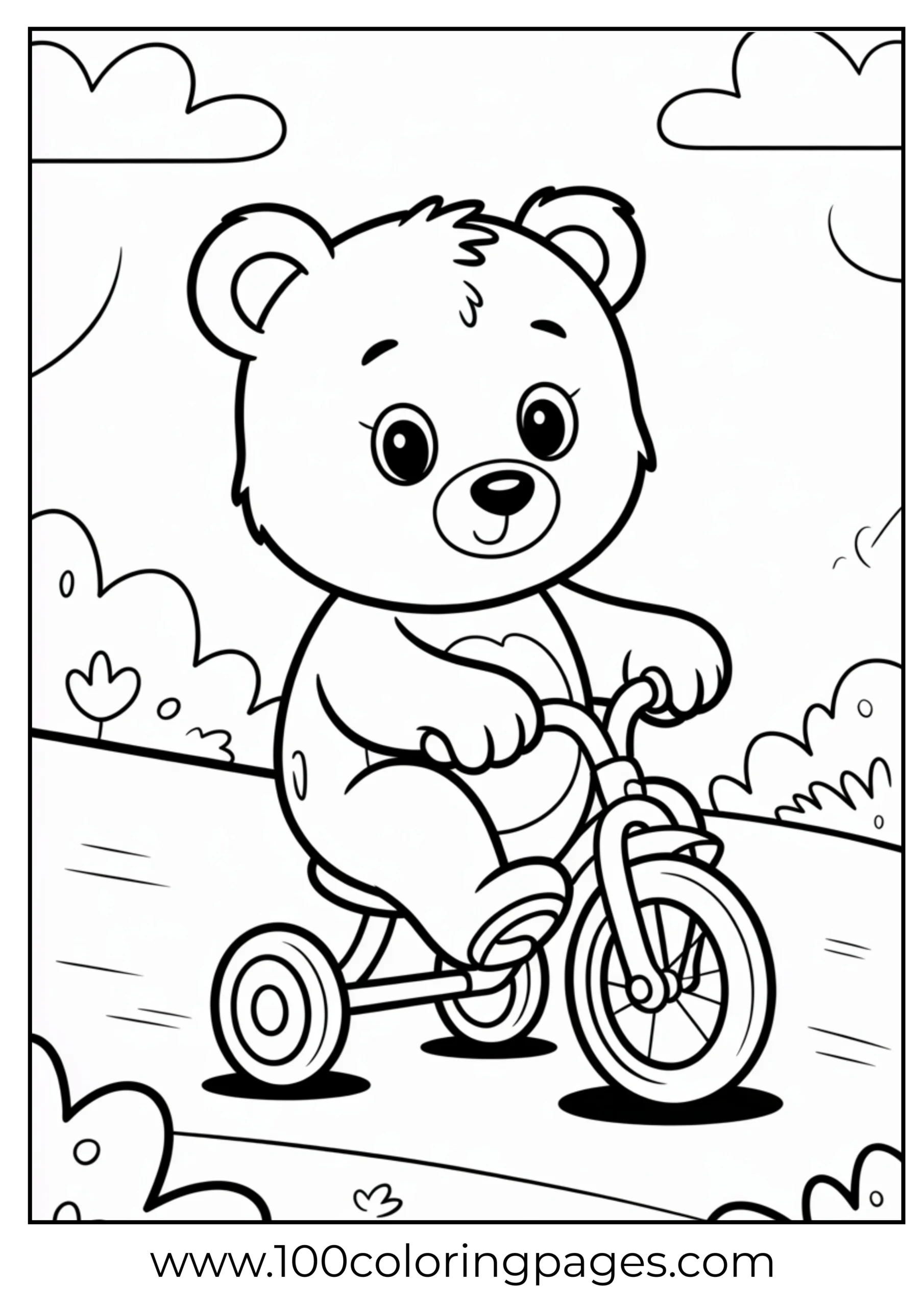 Tenderheart Bear riding tricycle coloring page