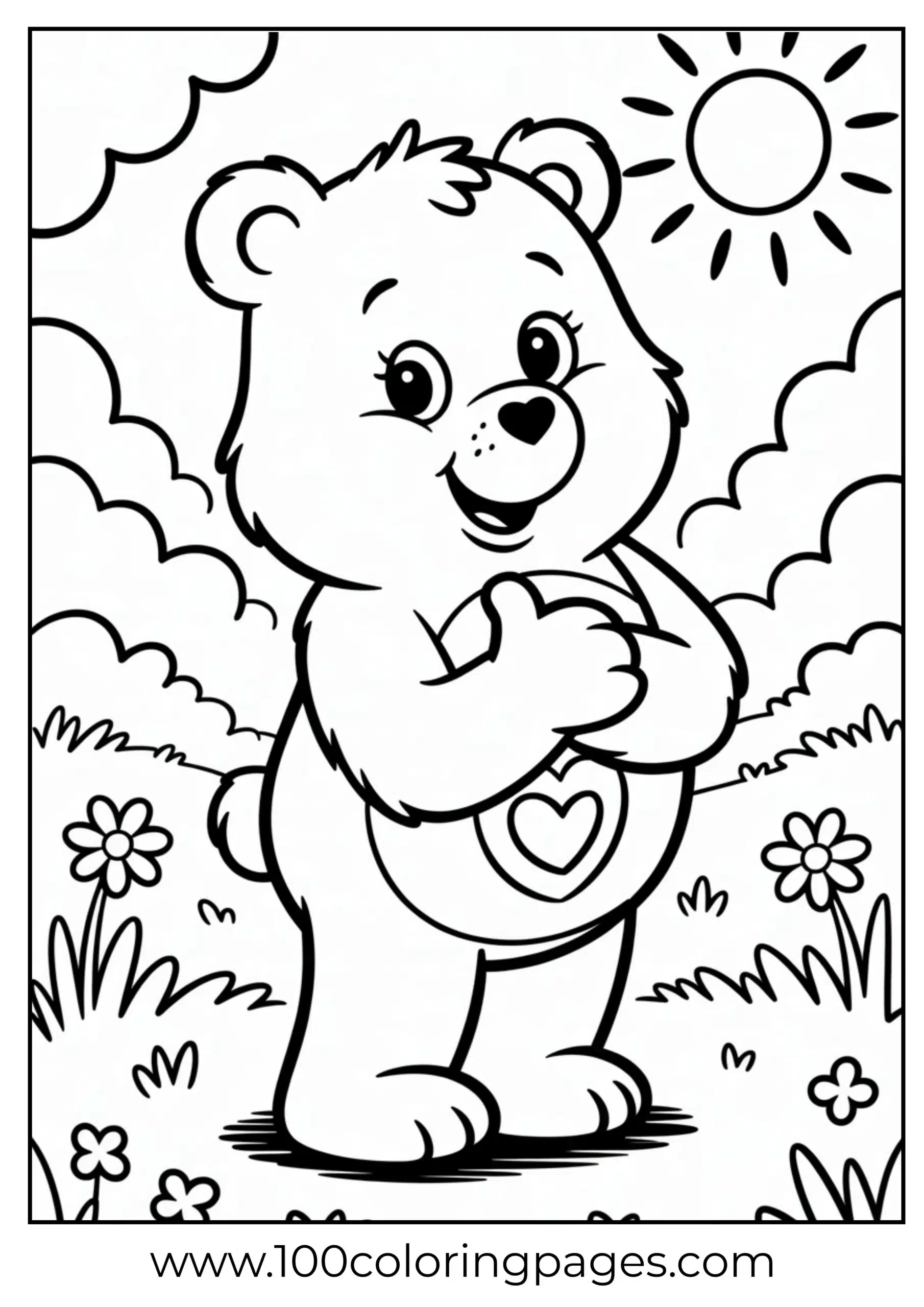Tenderheart Bear motivational pose coloring page