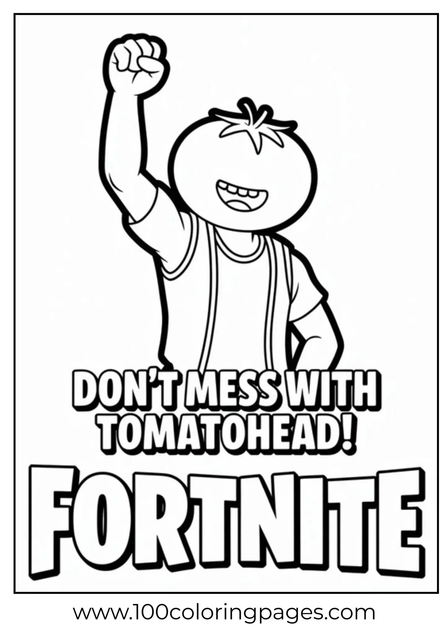 Tomatohead character from Fortnite in a victorious pose