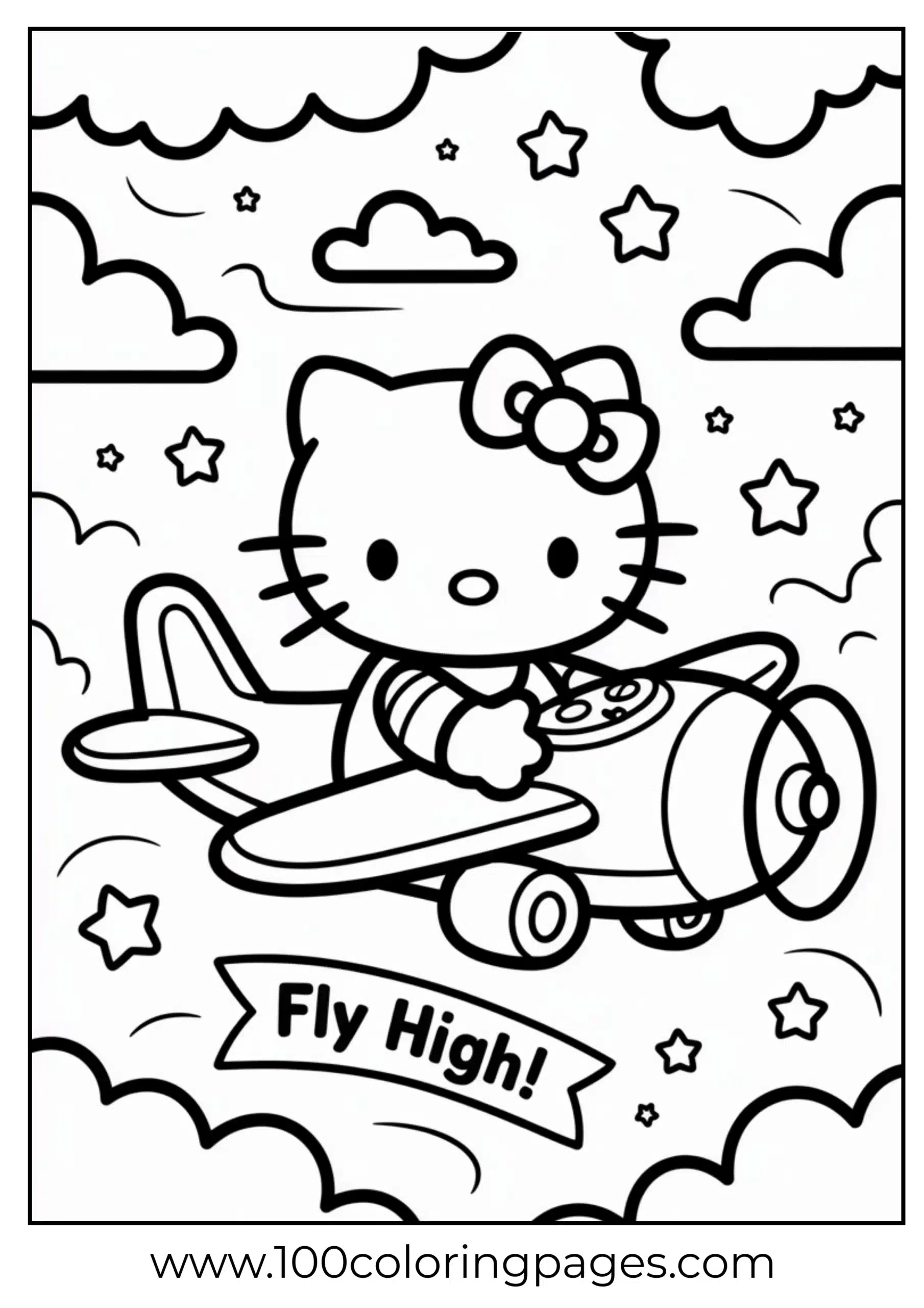 Hello Kitty flying toy plane coloring page