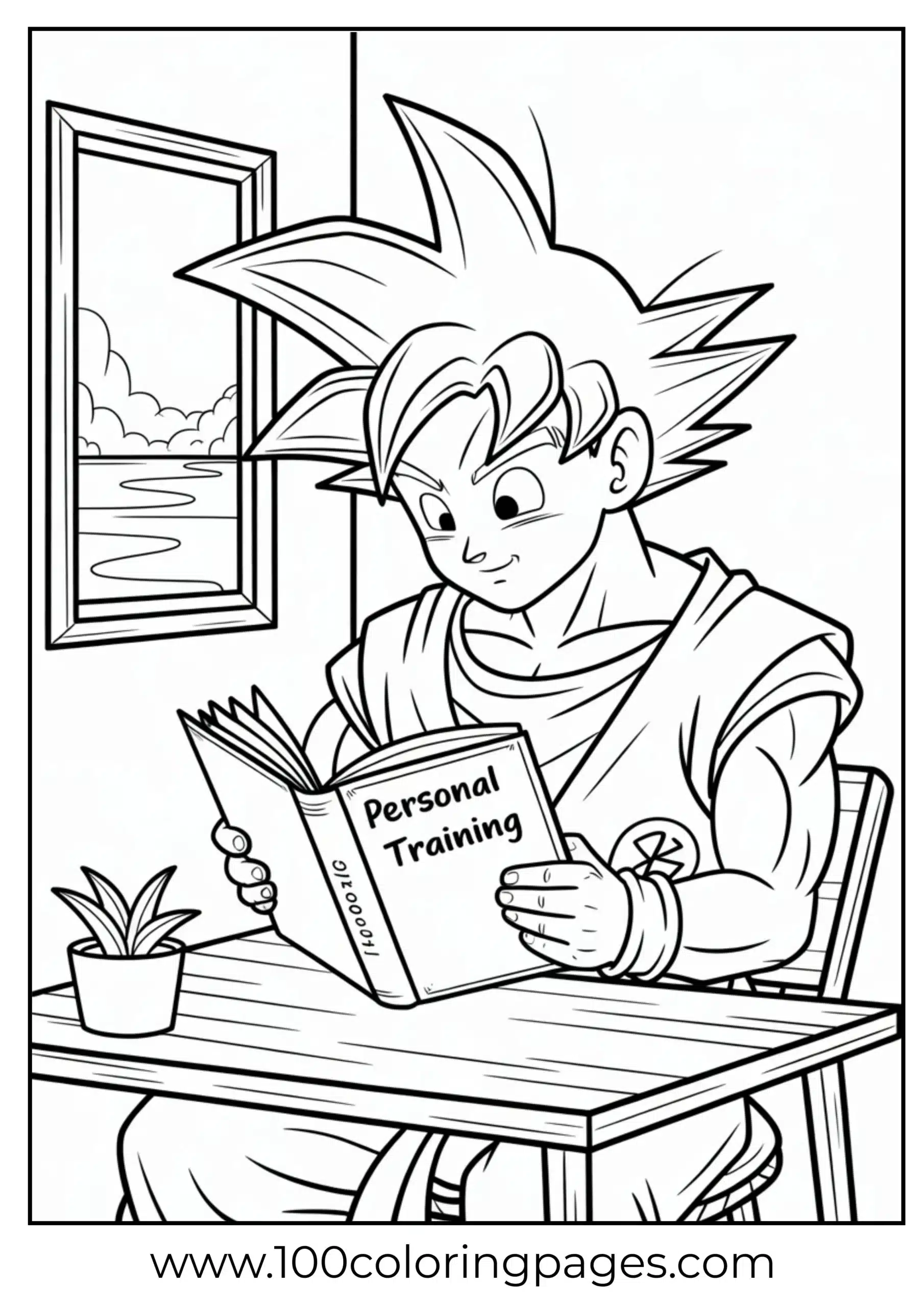 Goku reading training log coloring page