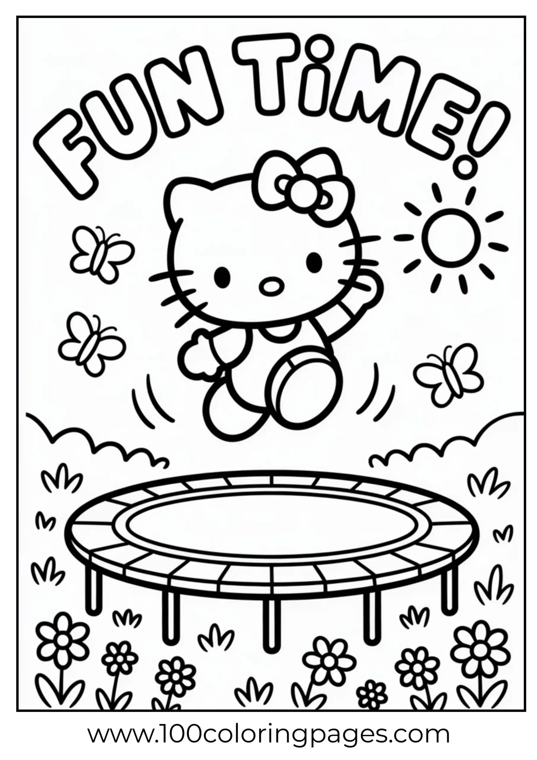 Hello Kitty on trampoline coloring page