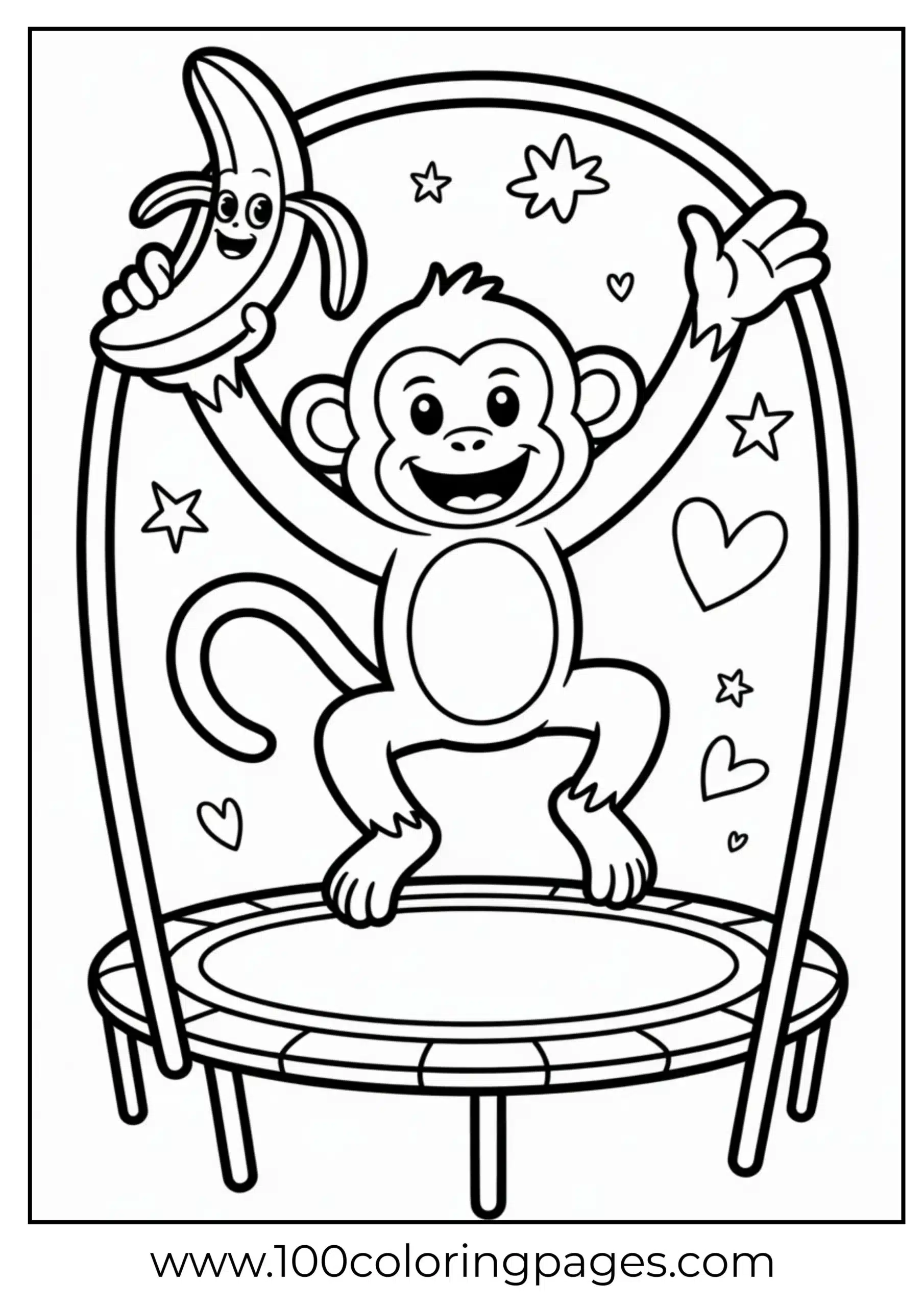 Monkey bouncing on trampoline coloring page