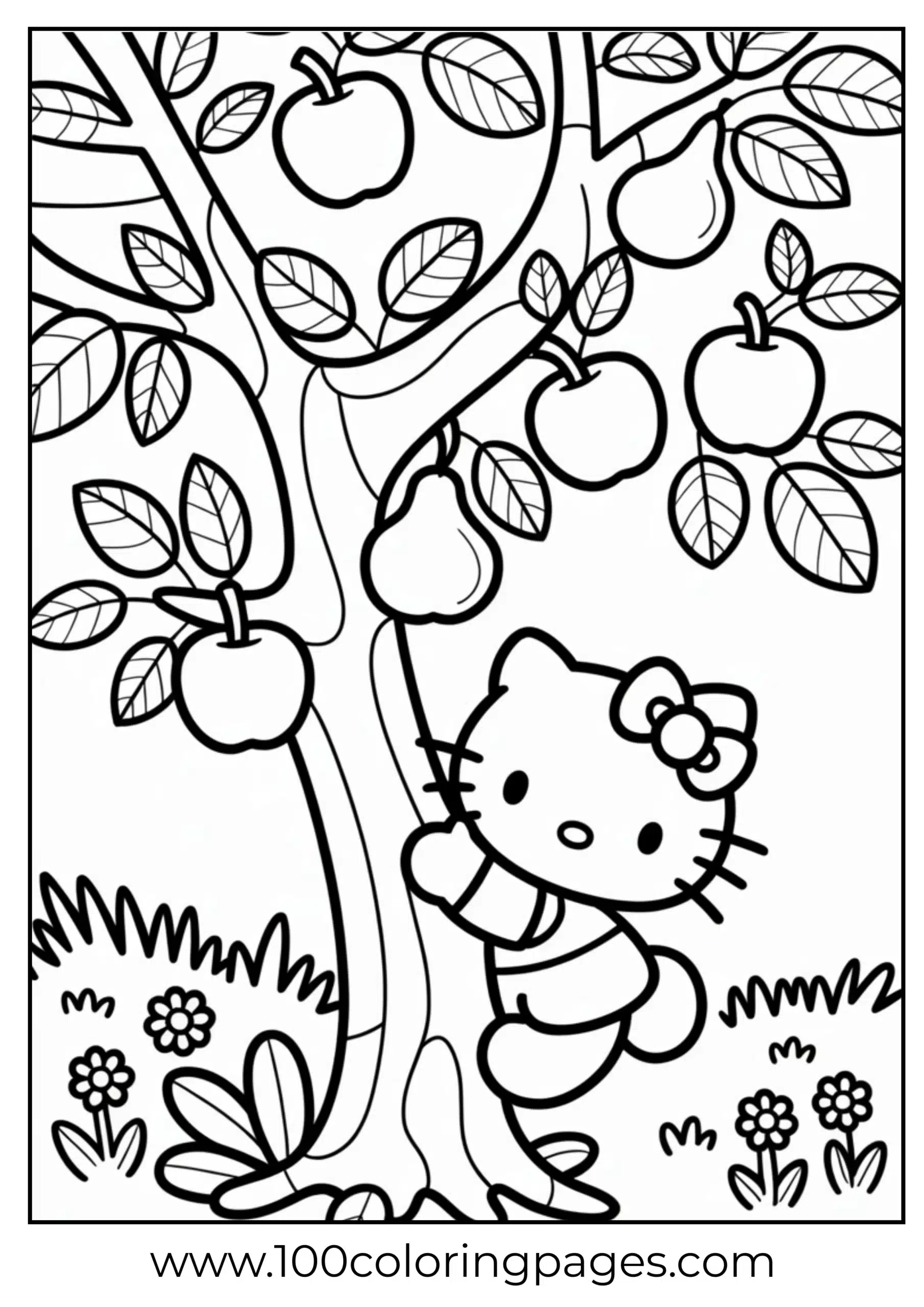 Hello Kitty climbing tree coloring page
