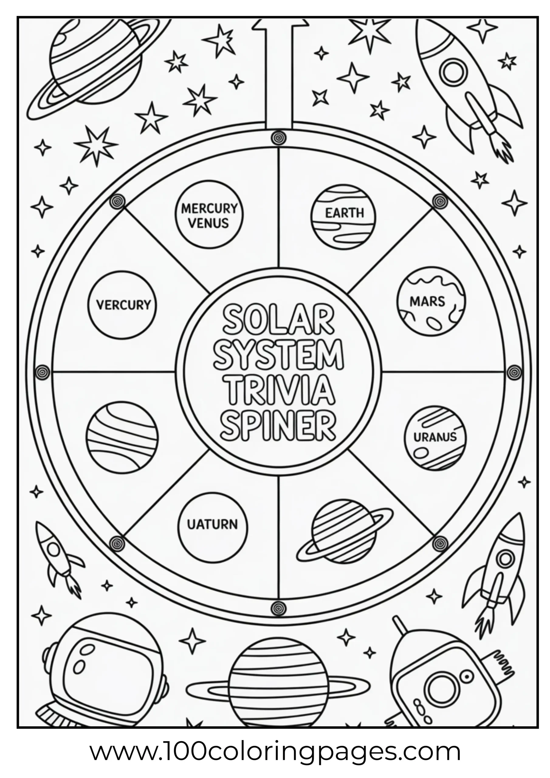Space trivia spinner coloring page