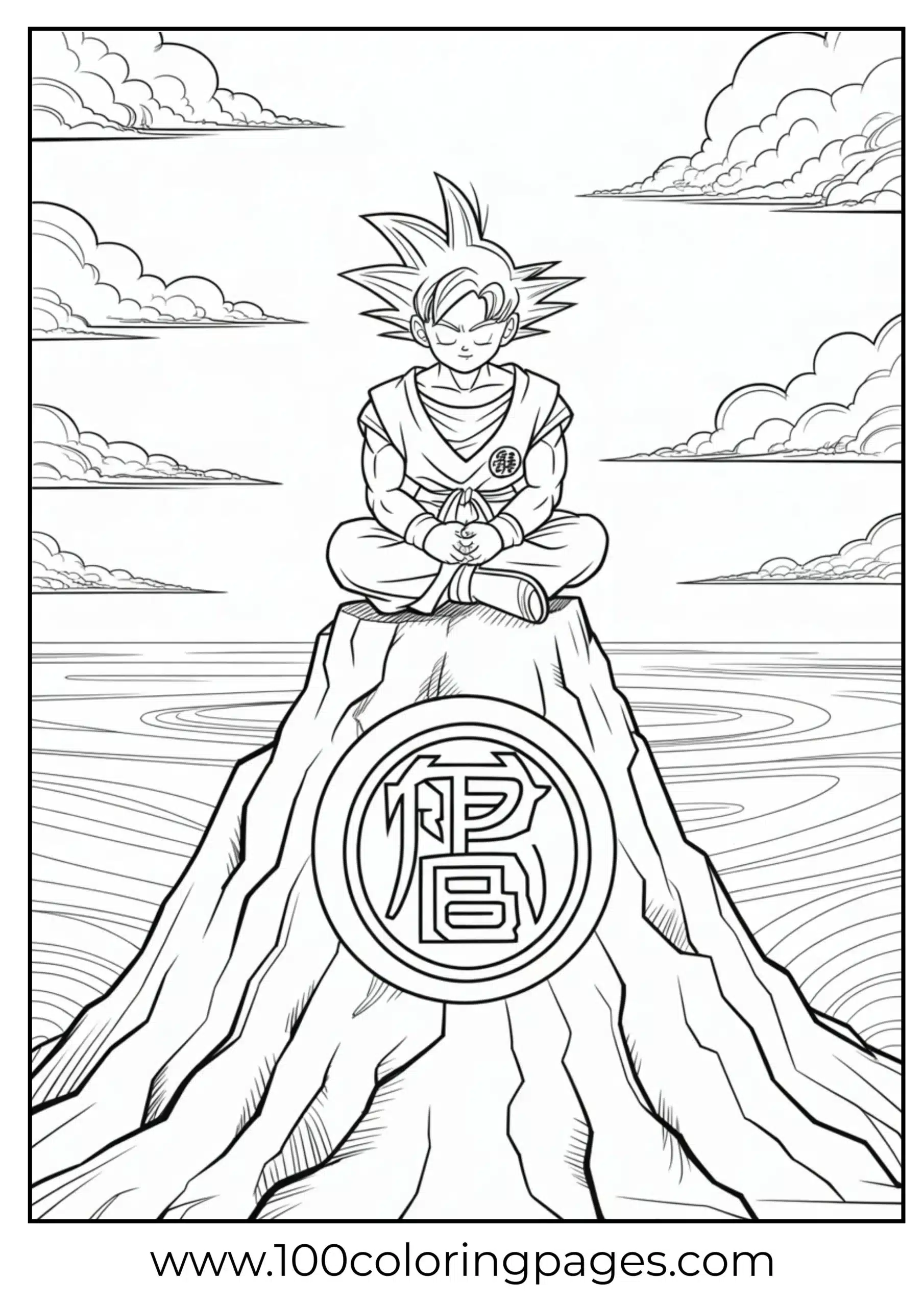 Goku atop Turtle School mountain coloring page