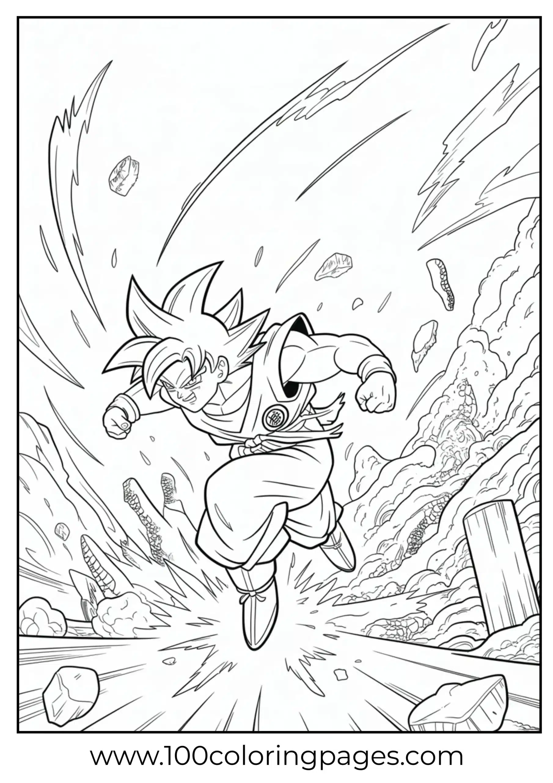 Goku Ultra Instinct dashing fast coloring page