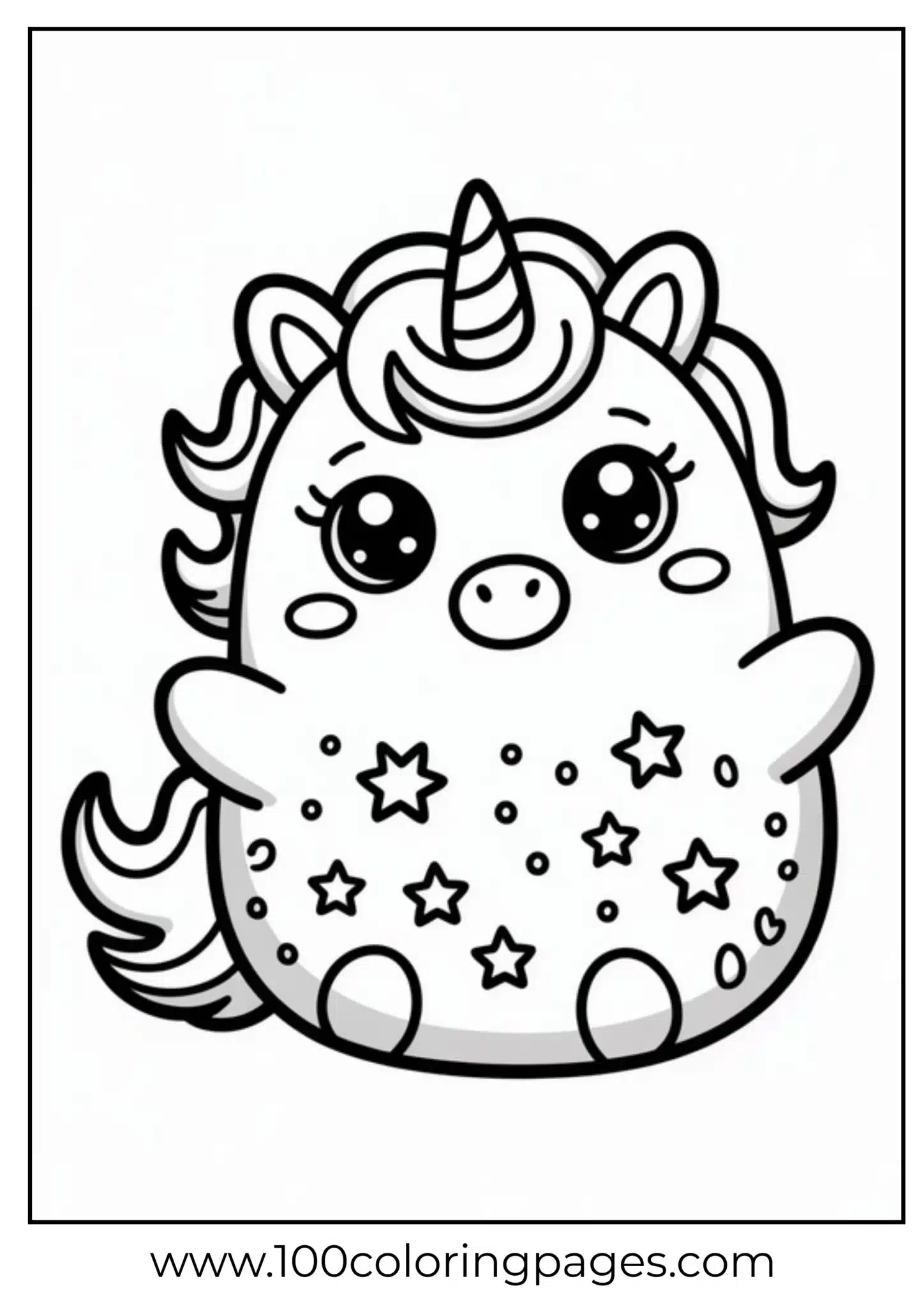Cute unicorn cactus with stars for kids coloring activity