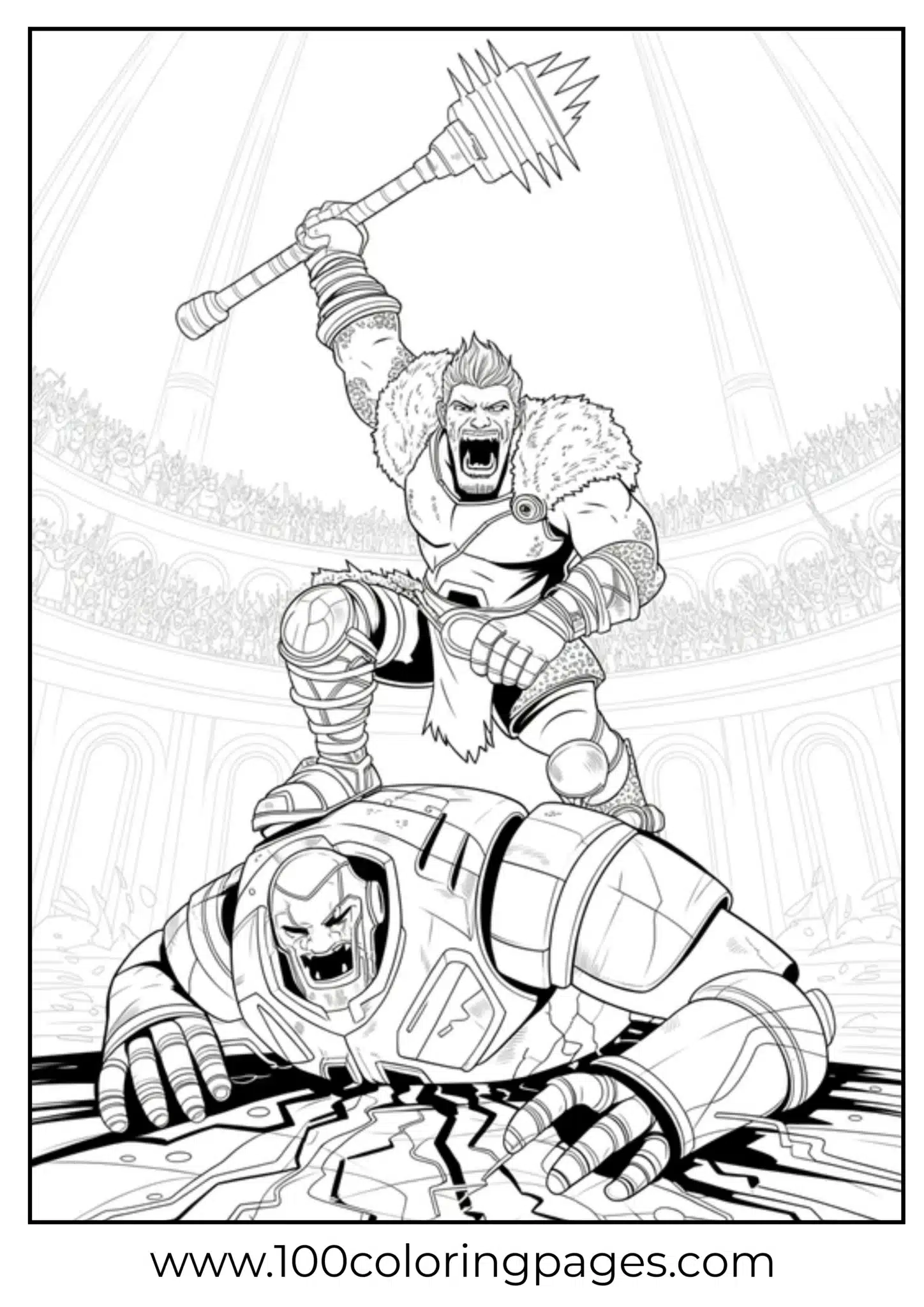 Warrior standing over defeated opponent in arena