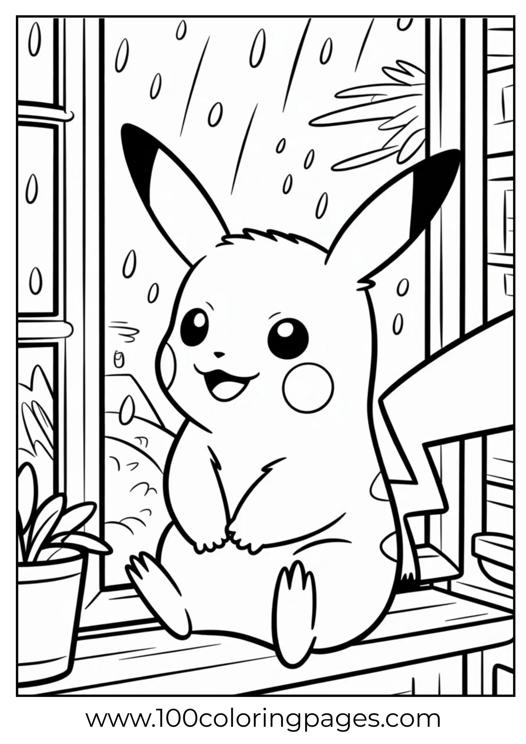 Pikachu watching rain from window