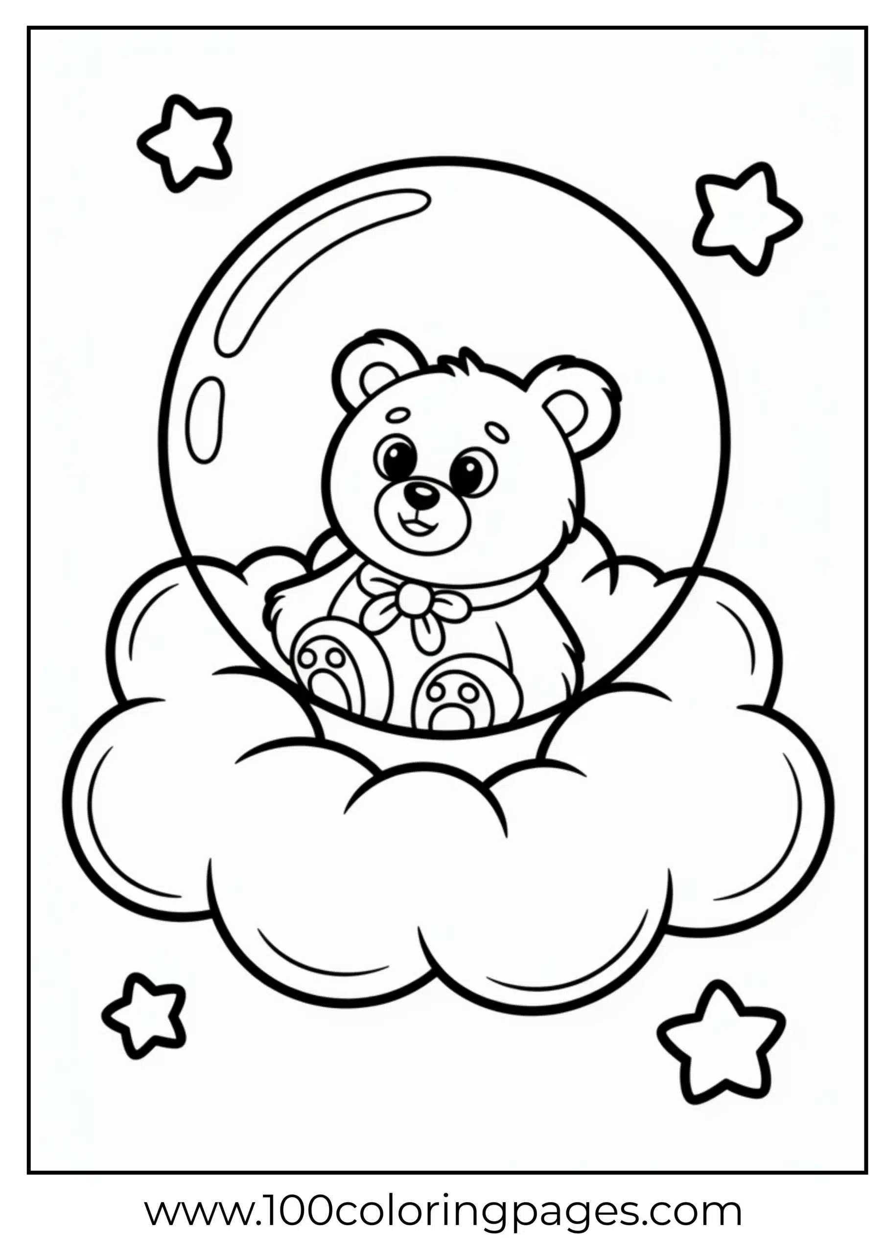 Wish Bear floating in bubble coloring page