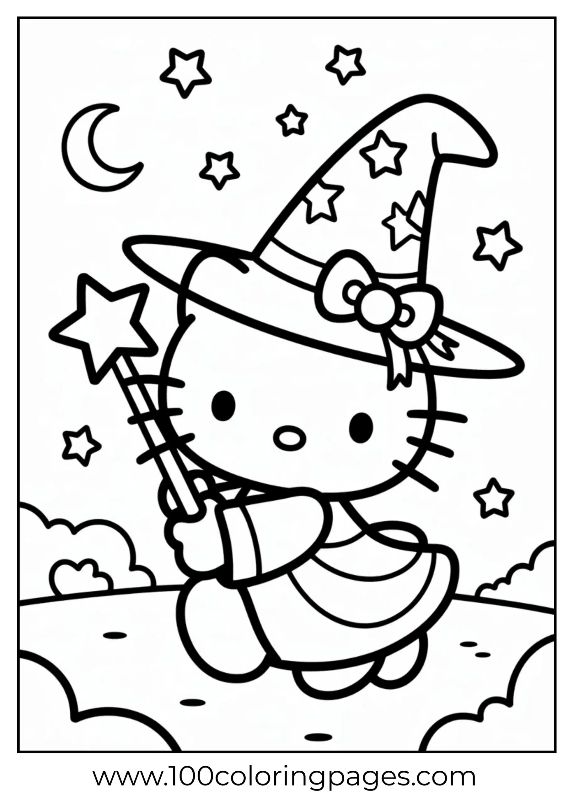 Hello Kitty as a wizard coloring page