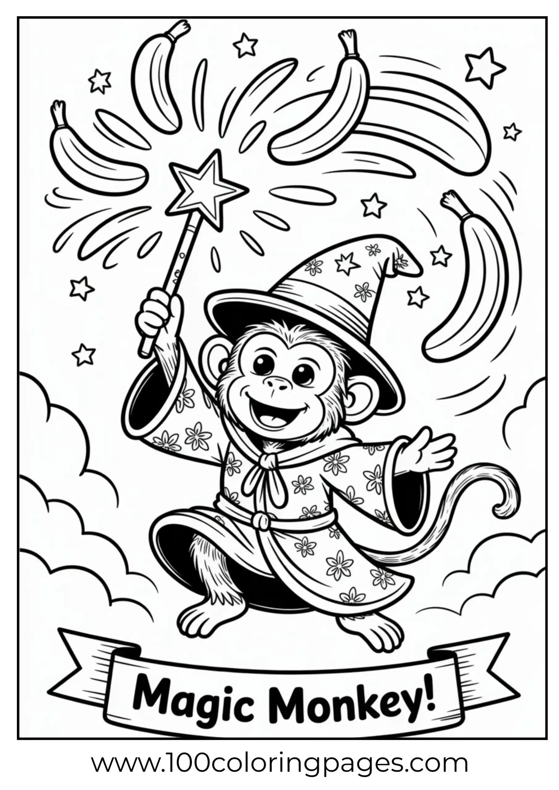 Monkey wizard casting spell coloring page