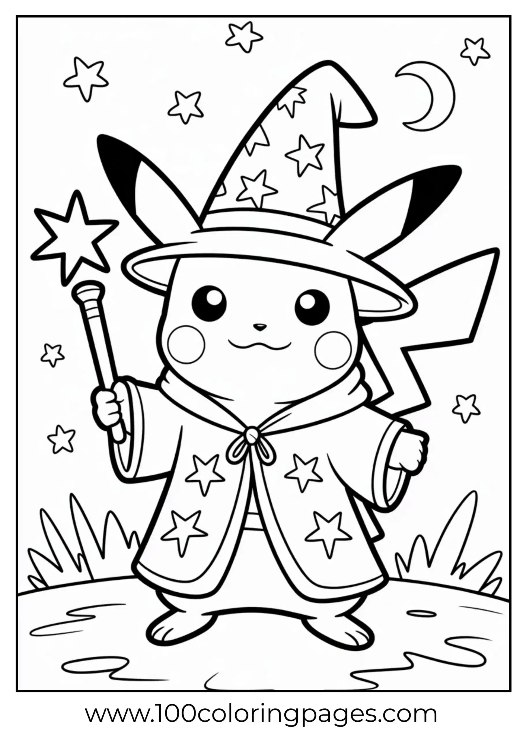Pikachu wearing wizard hat with staff