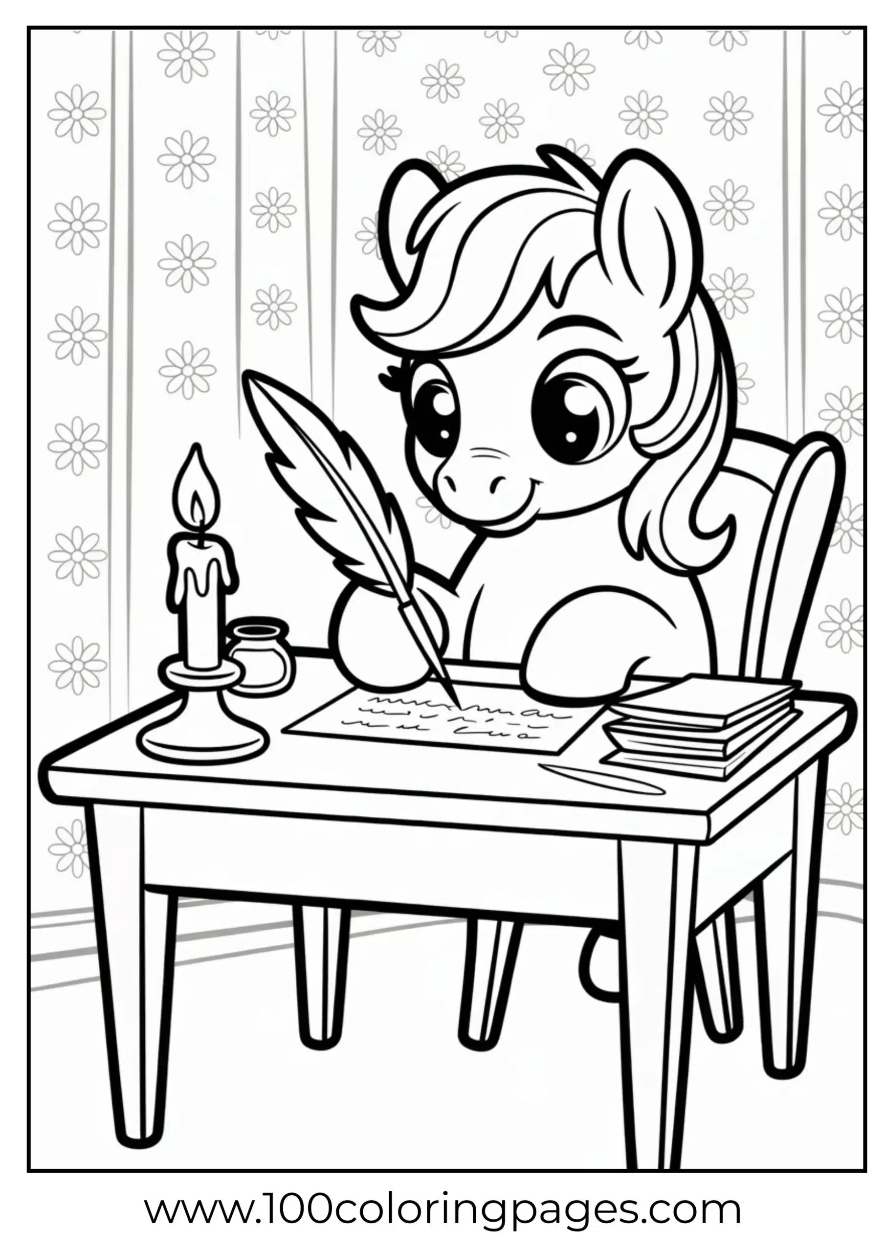 Pony writing letter by candlelight