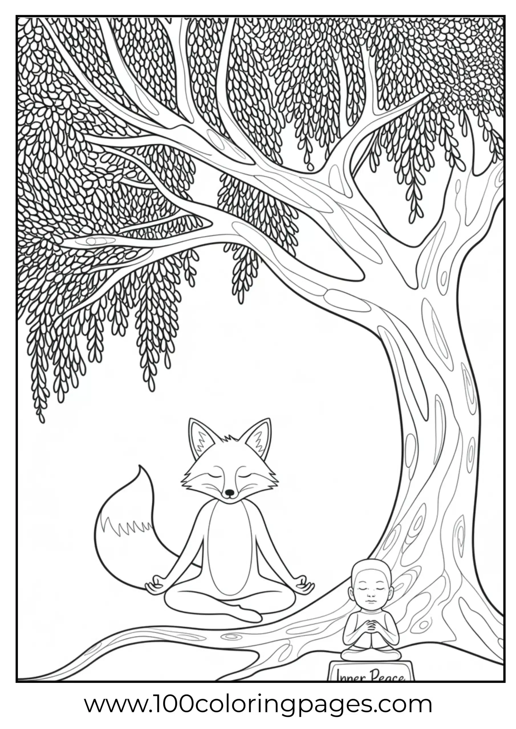 Fox meditating in forest clearing