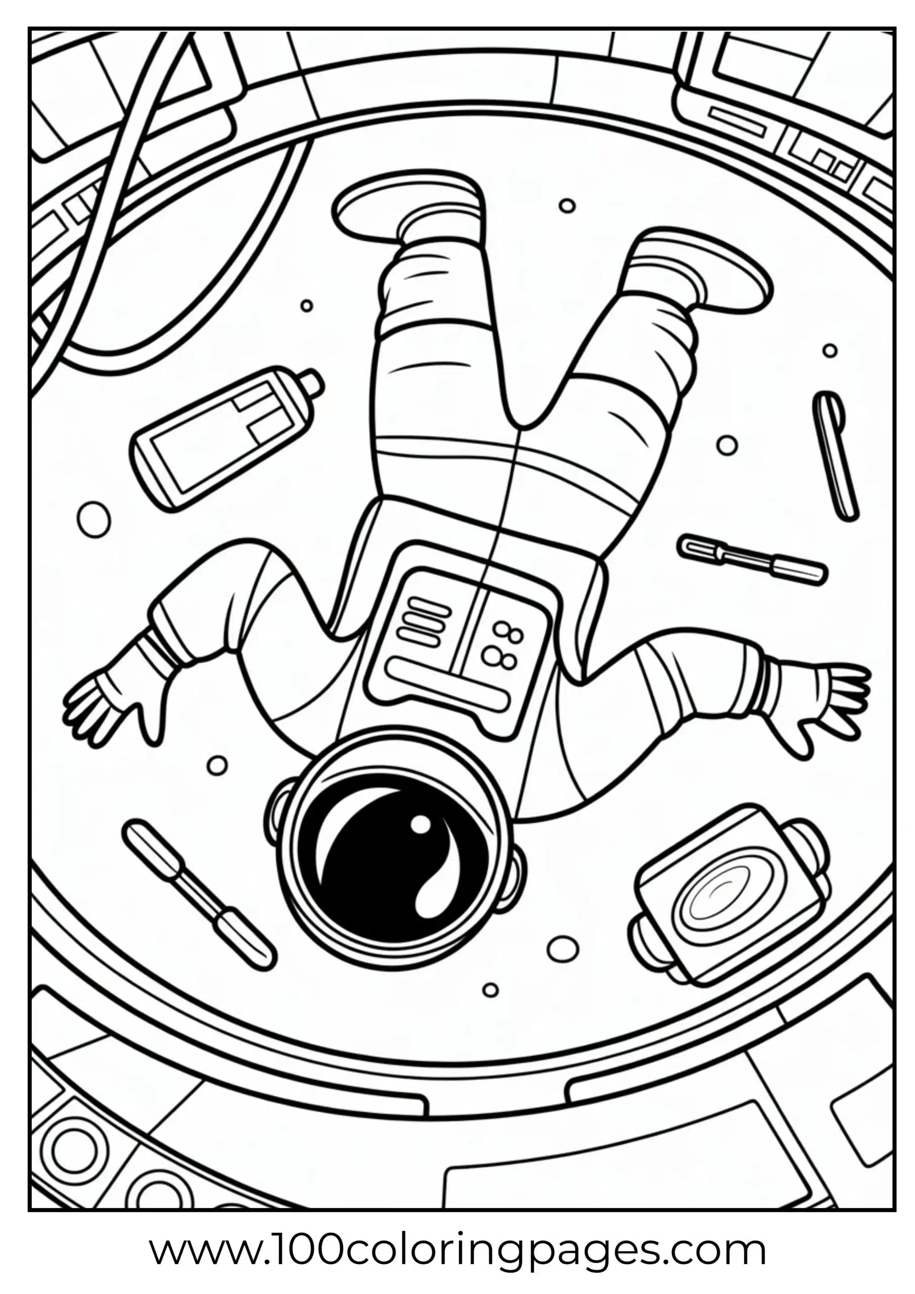 Astronaut in zero gravity coloring page