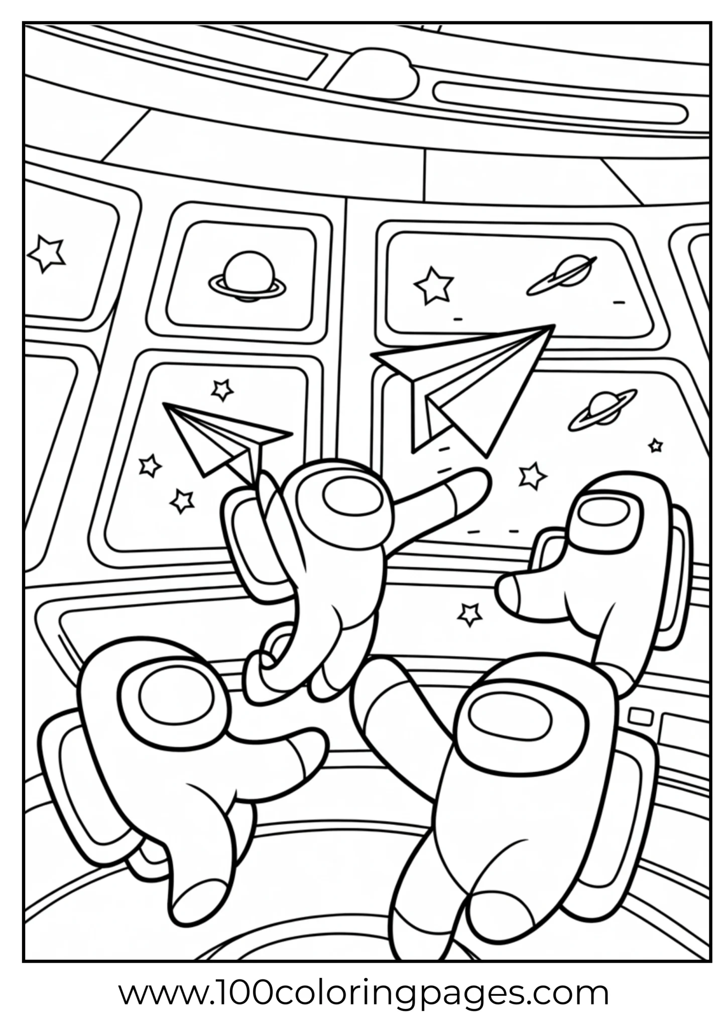 crewmates tossing paper planes in windowed room