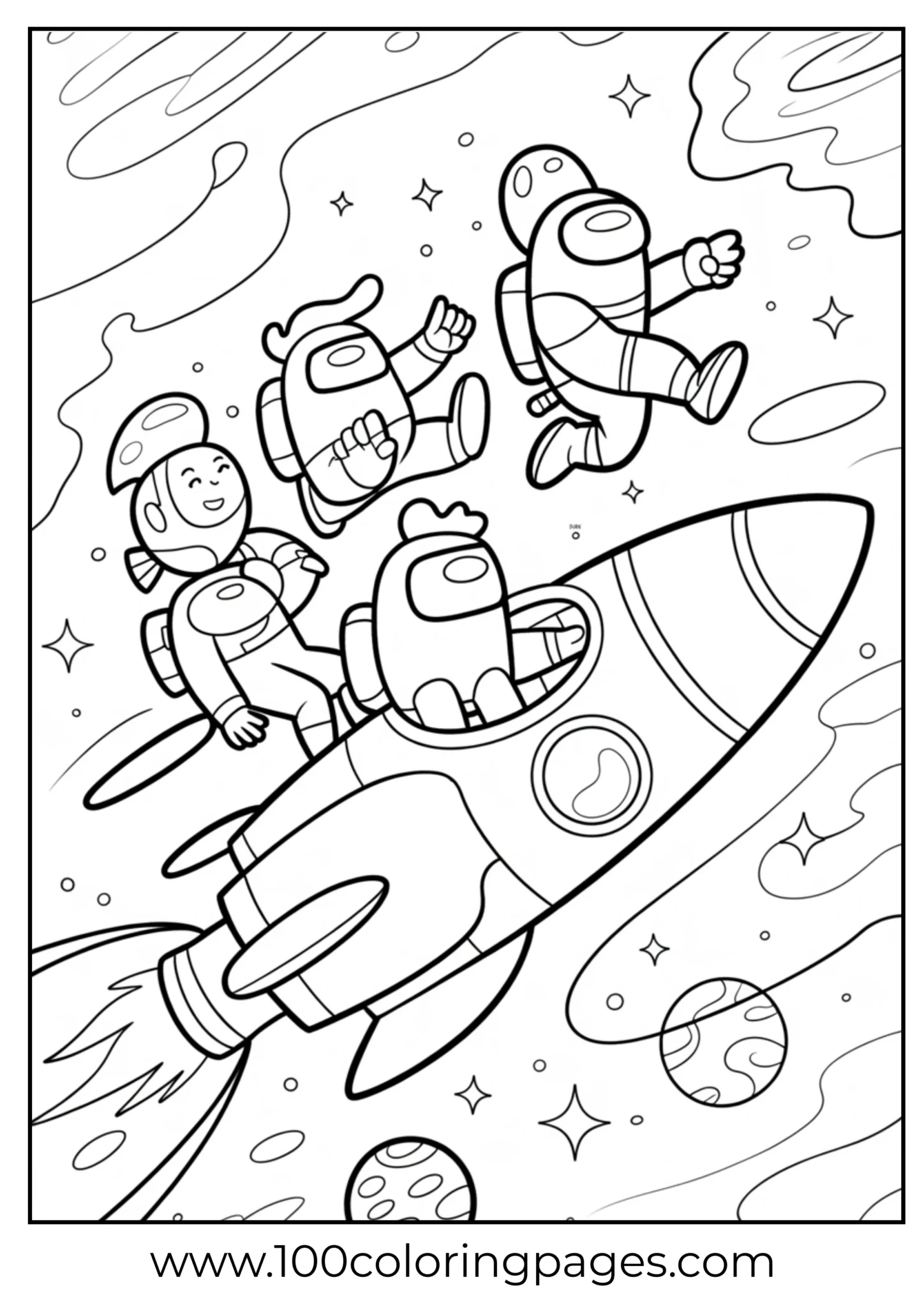 crewmates riding rocket past stars