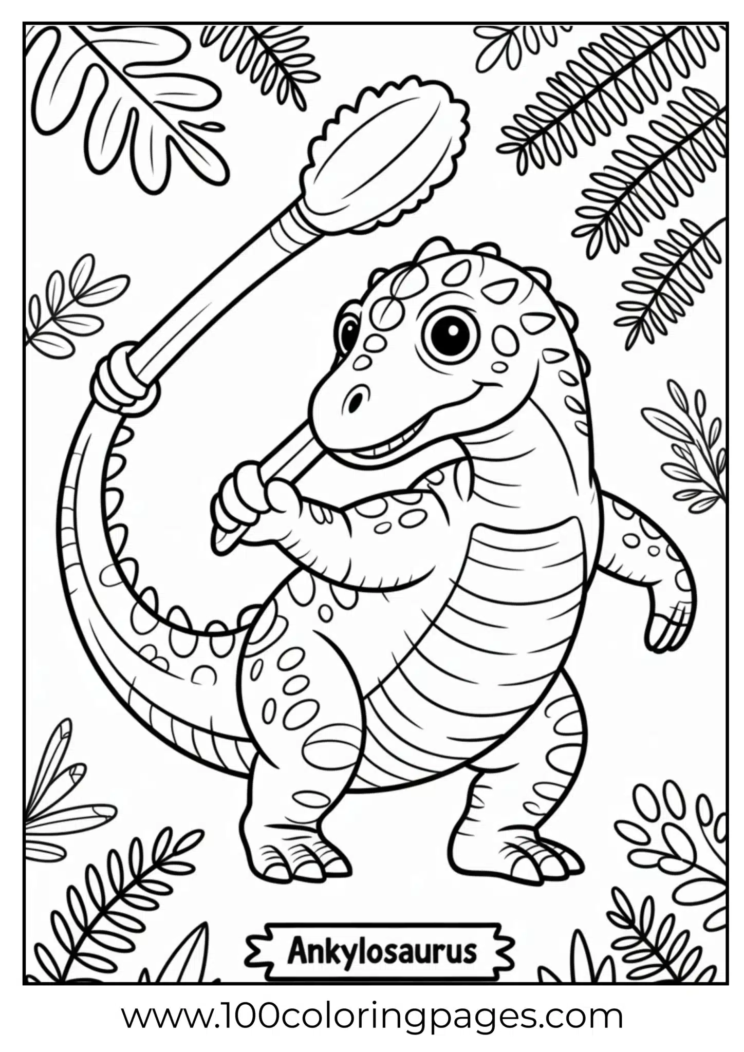 Ankylosaurus swinging tail club, outline drawing