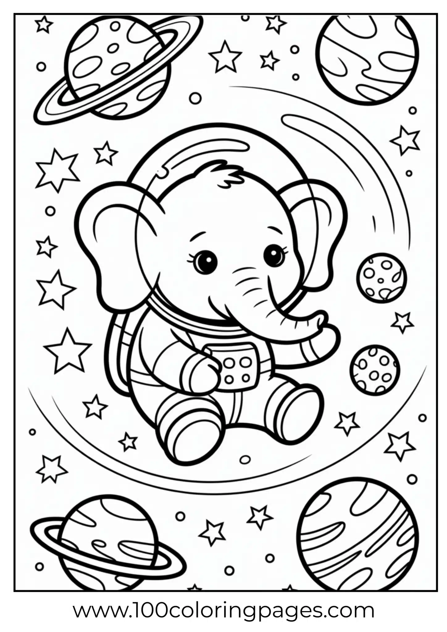 elephant in space suit floating among stars