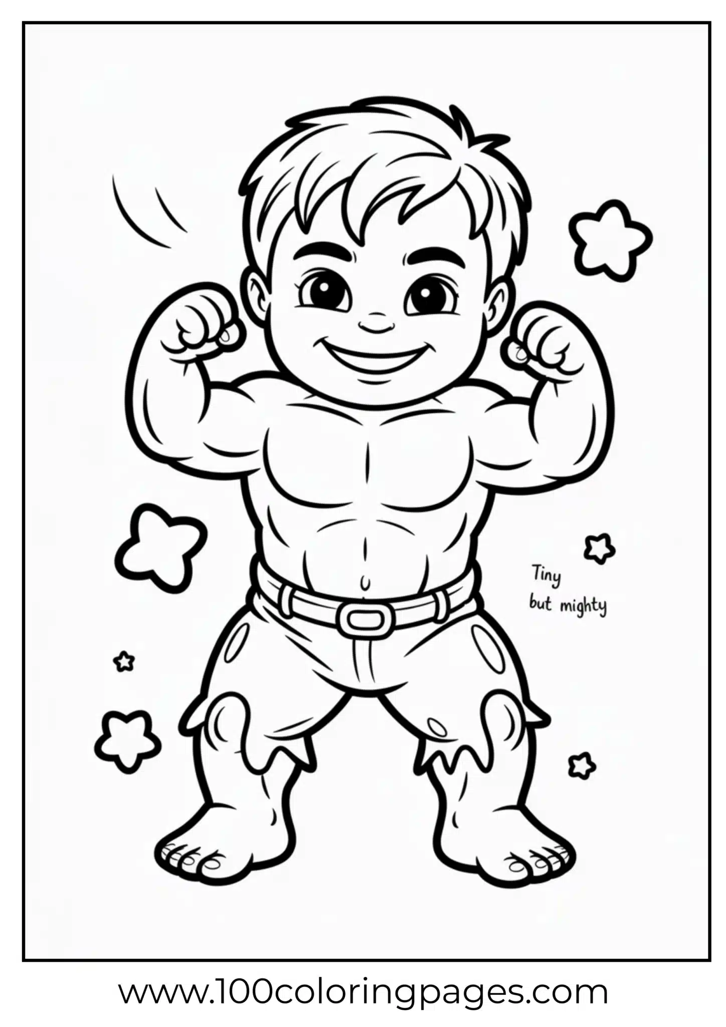 Cute baby Hulk flexing muscles coloring page