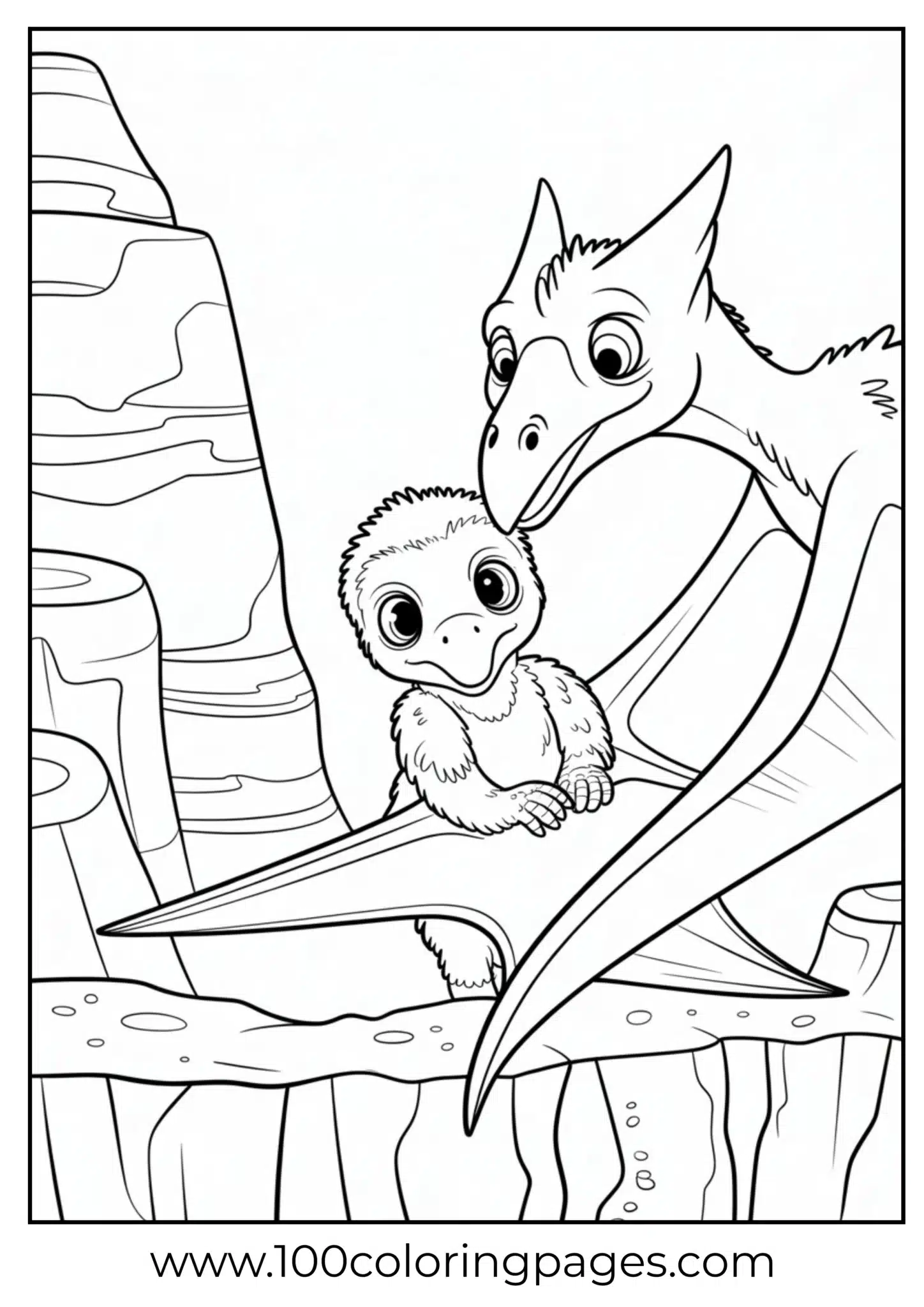 Small pterodactyl leaping into air, outline