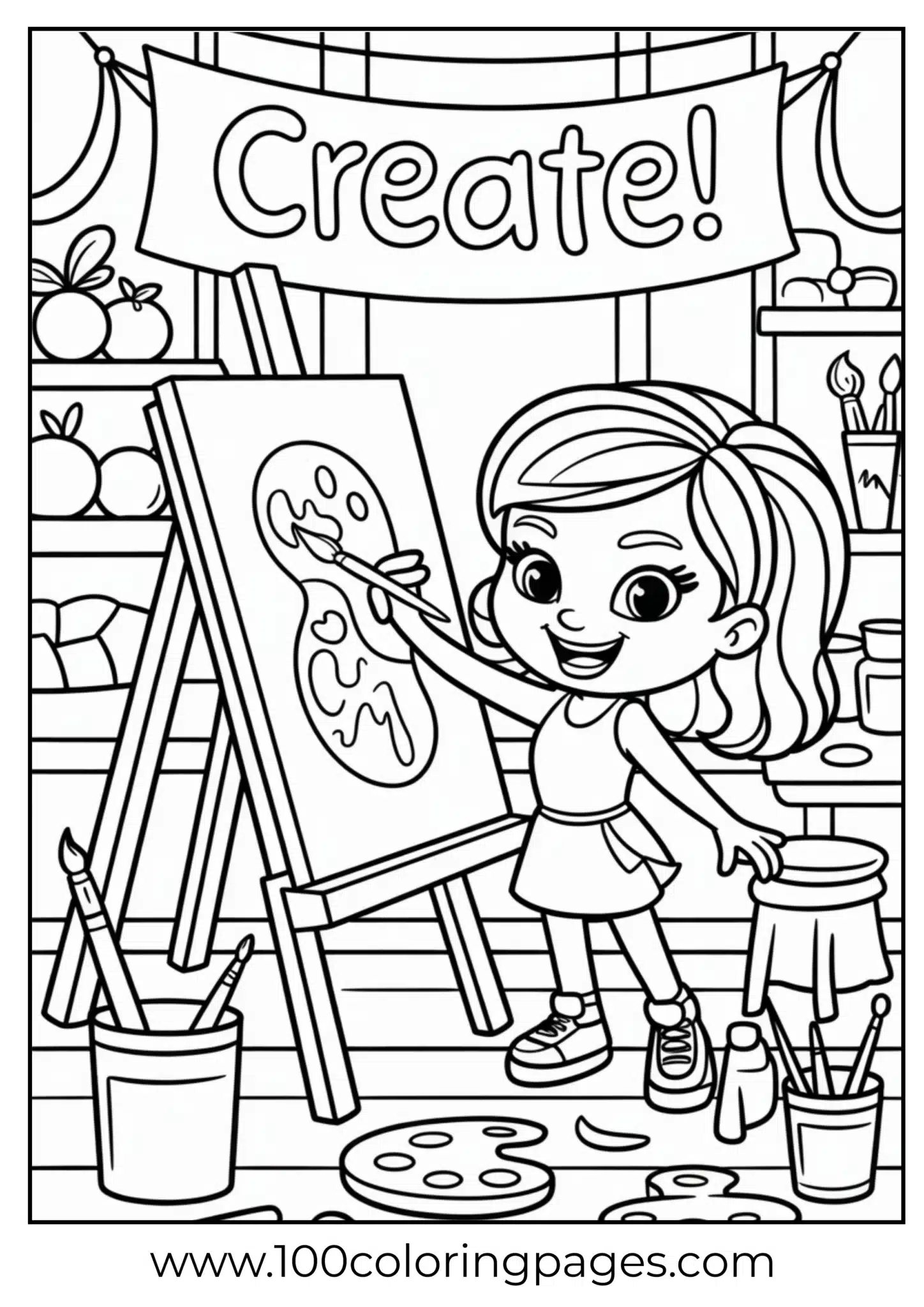 Bratz painting in art studio coloring page