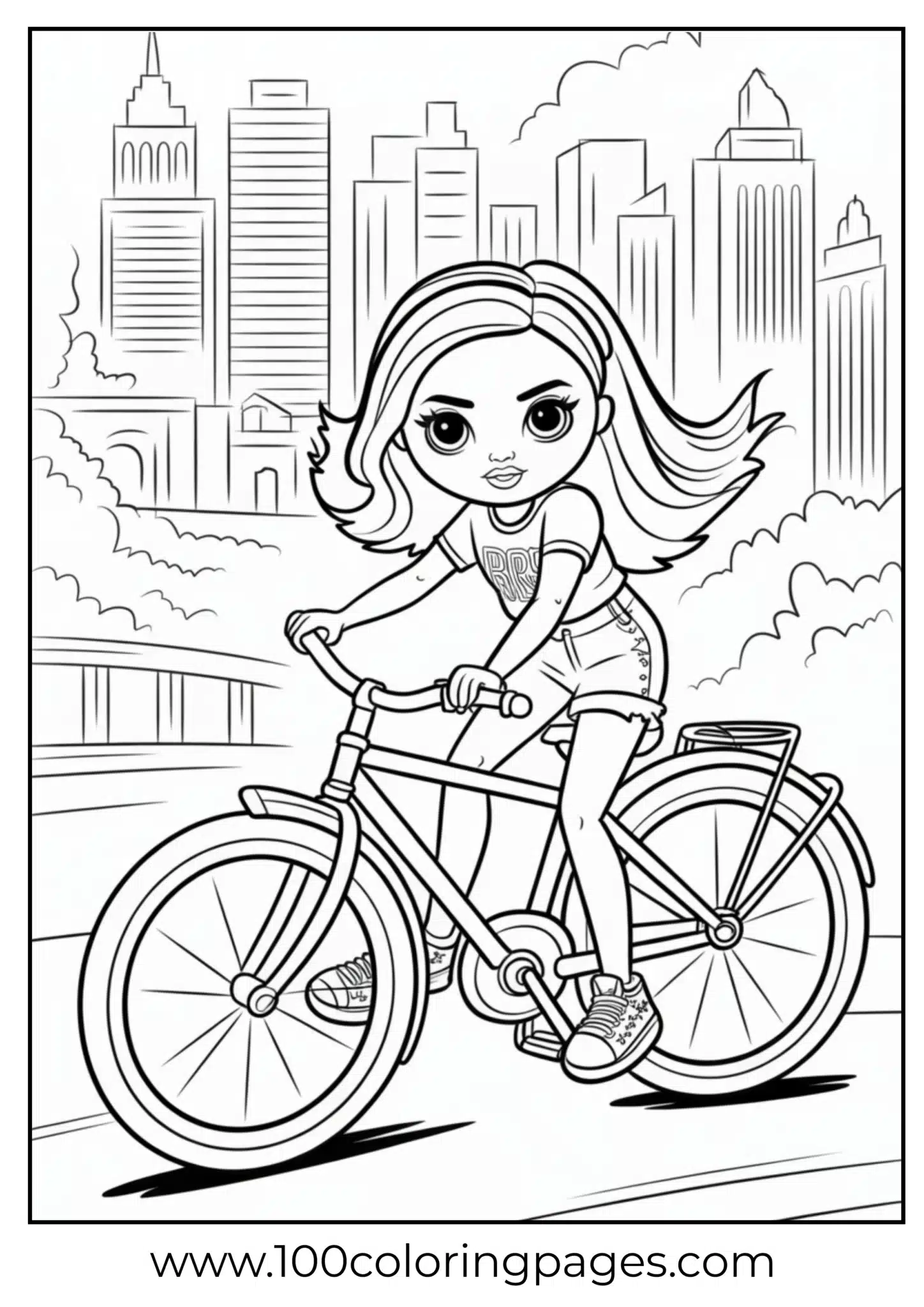 Bratz riding bicycle coloring page