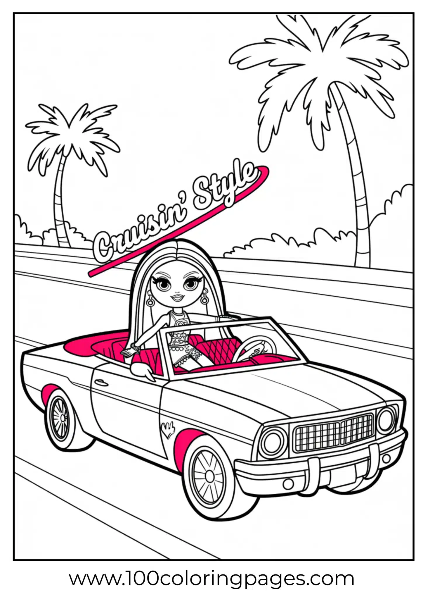 Bratz doll in convertible car coloring page