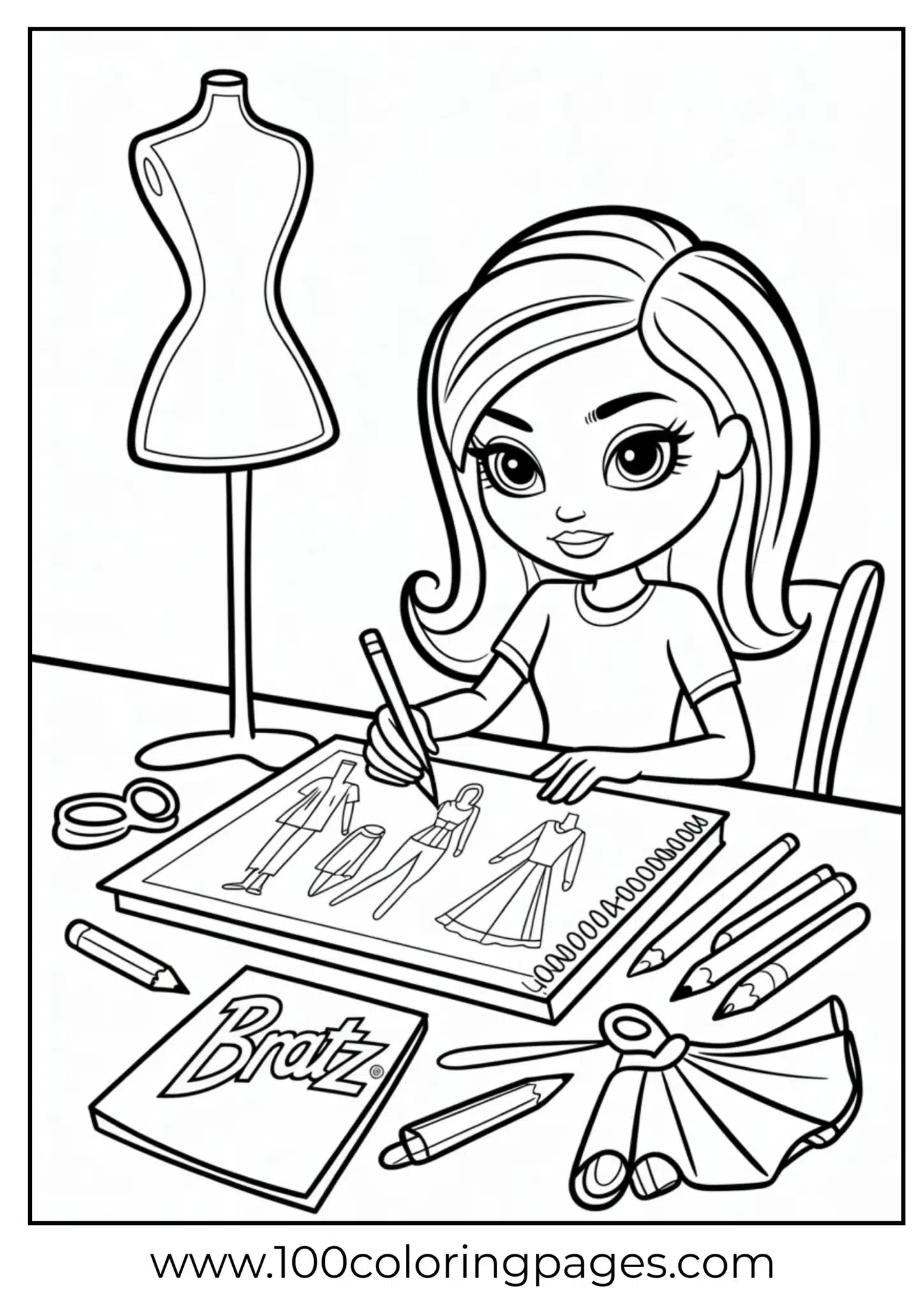 Bratz designing clothes coloring page