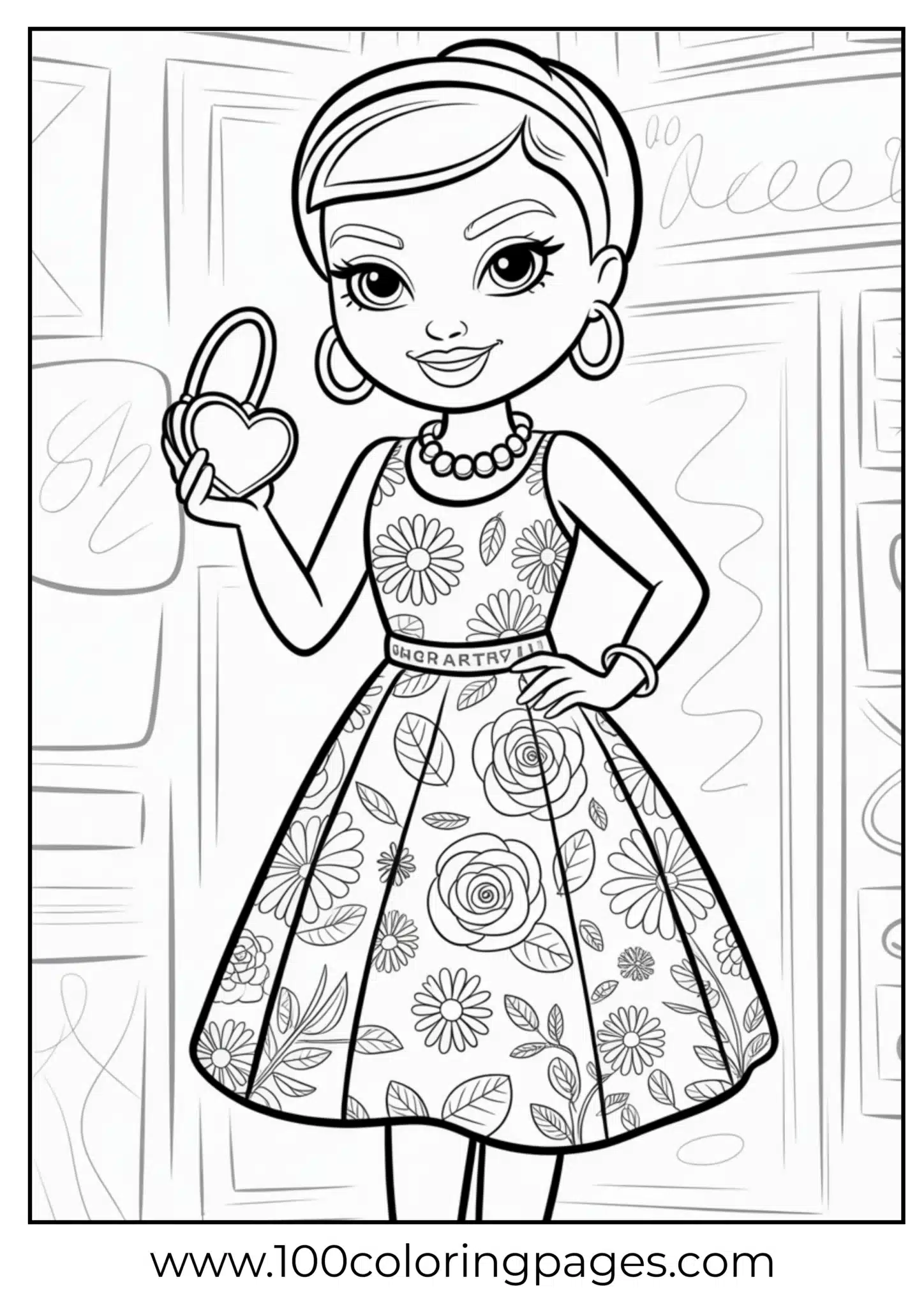Bratz in floral dress coloring page