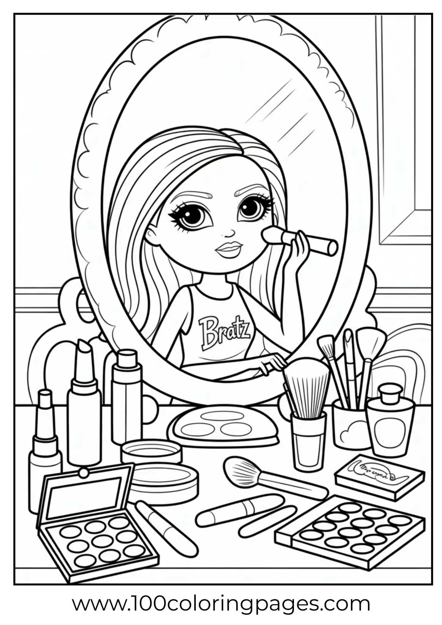 Bratz putting on makeup coloring page