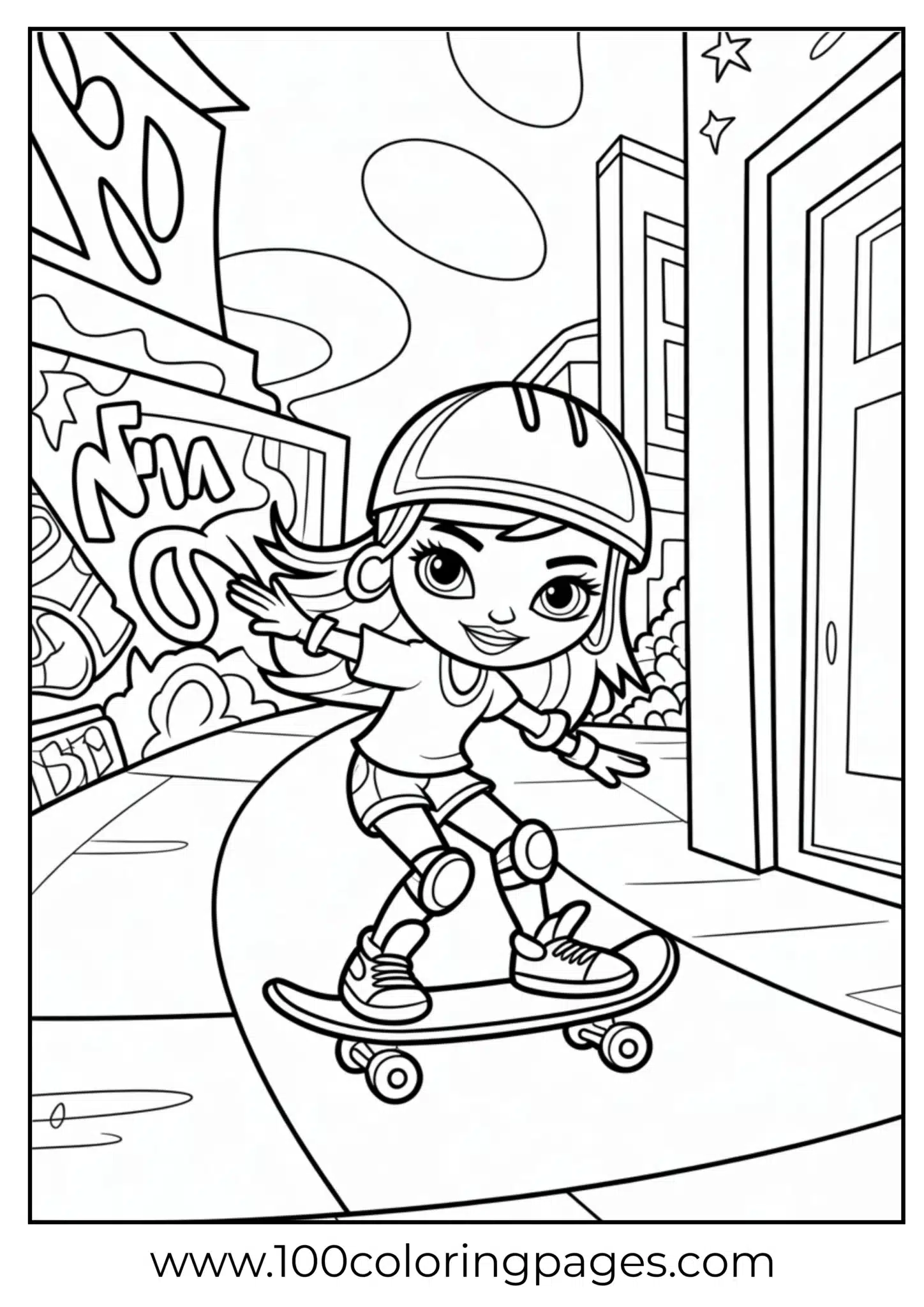 Bratz skateboarding coloring page