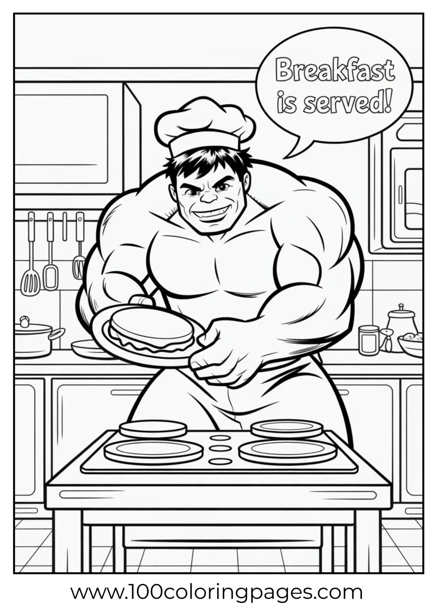 Hulk flipping pancakes coloring page