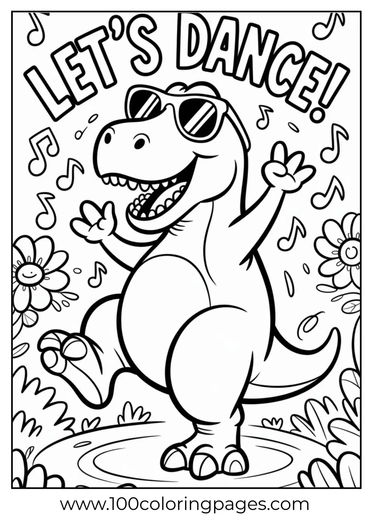 T‑rex dancing with sunglasses, outline