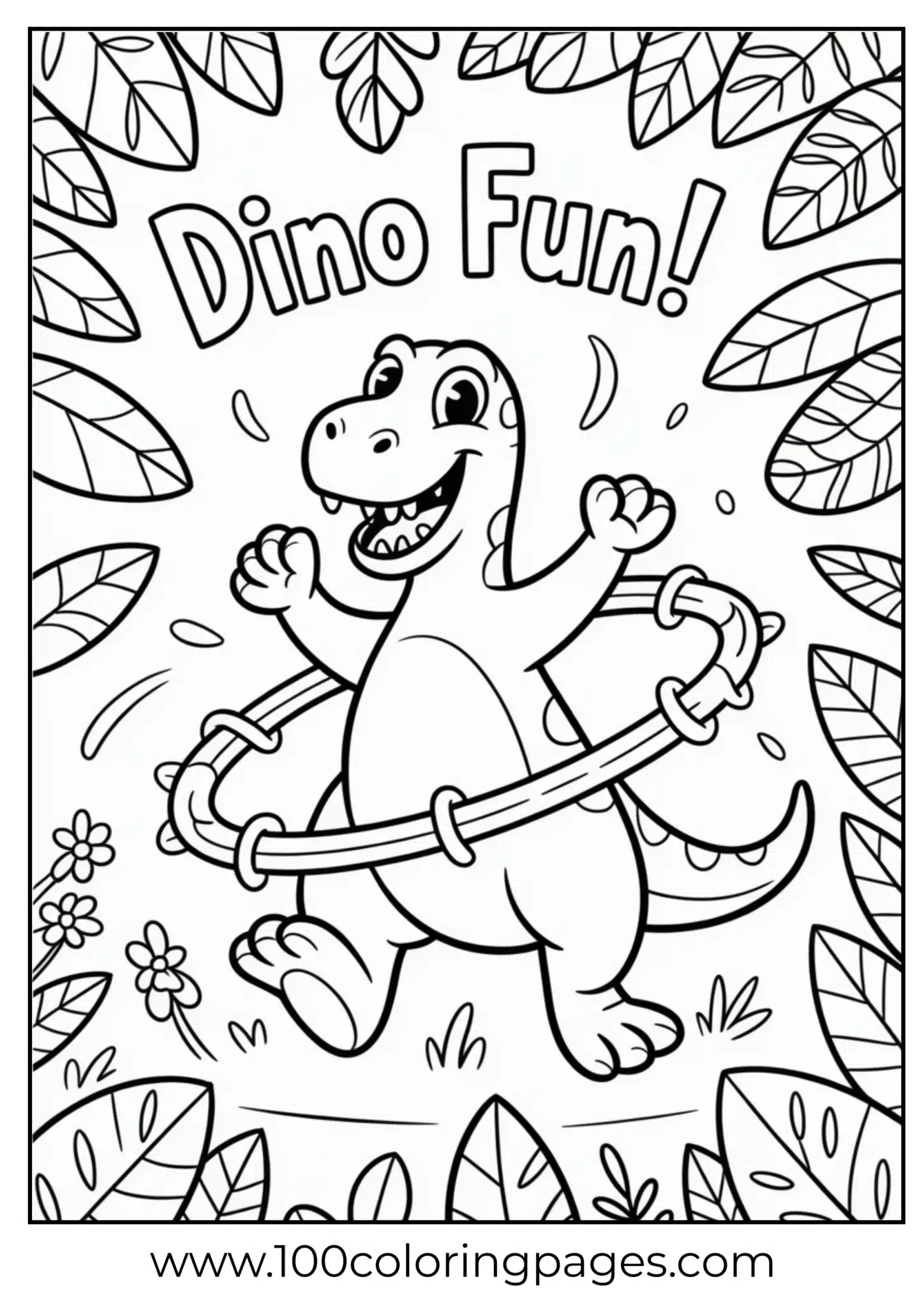 Dino twirling vine hoop around belly, outline