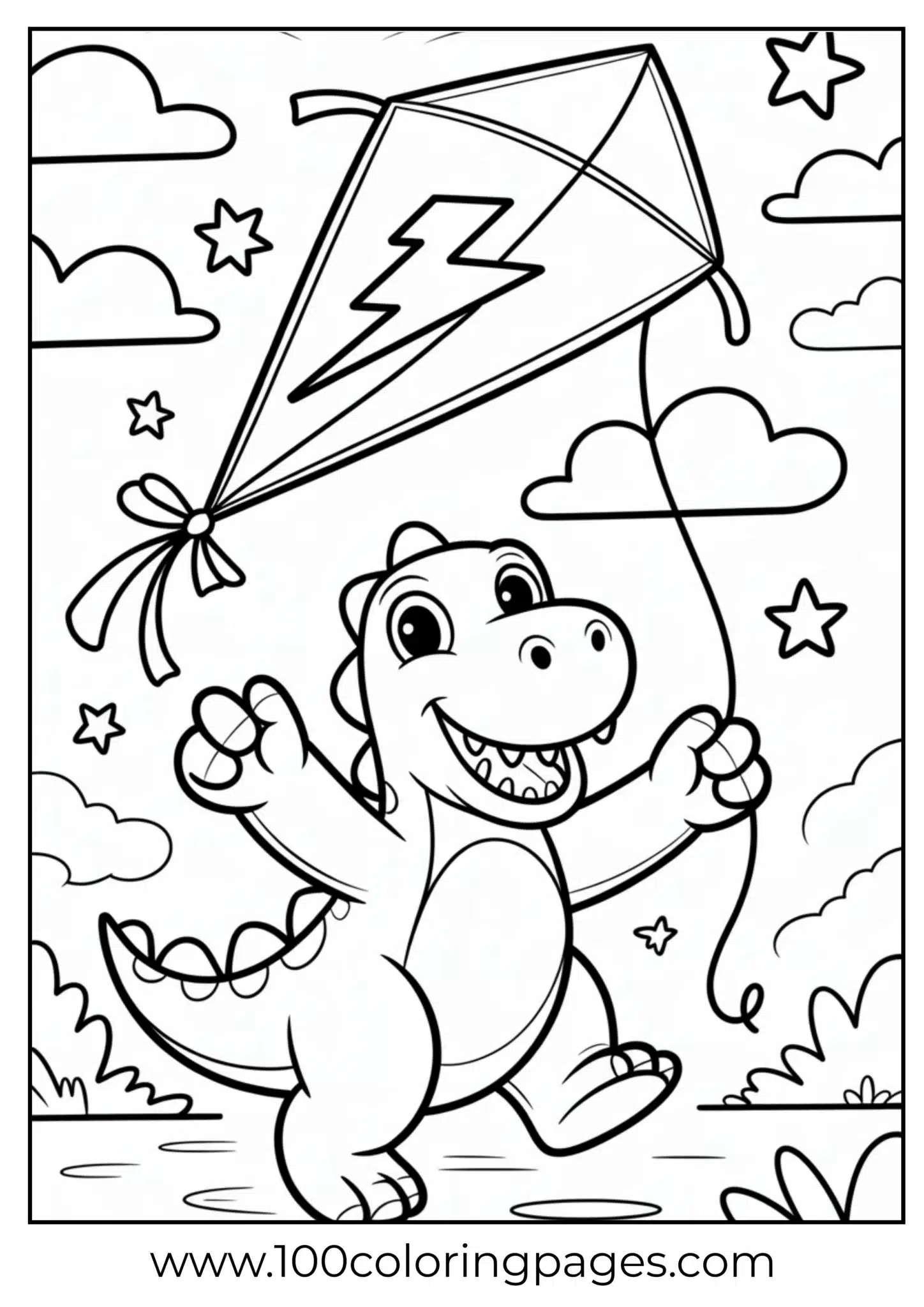 Dinosaur flying lightning kite, outline