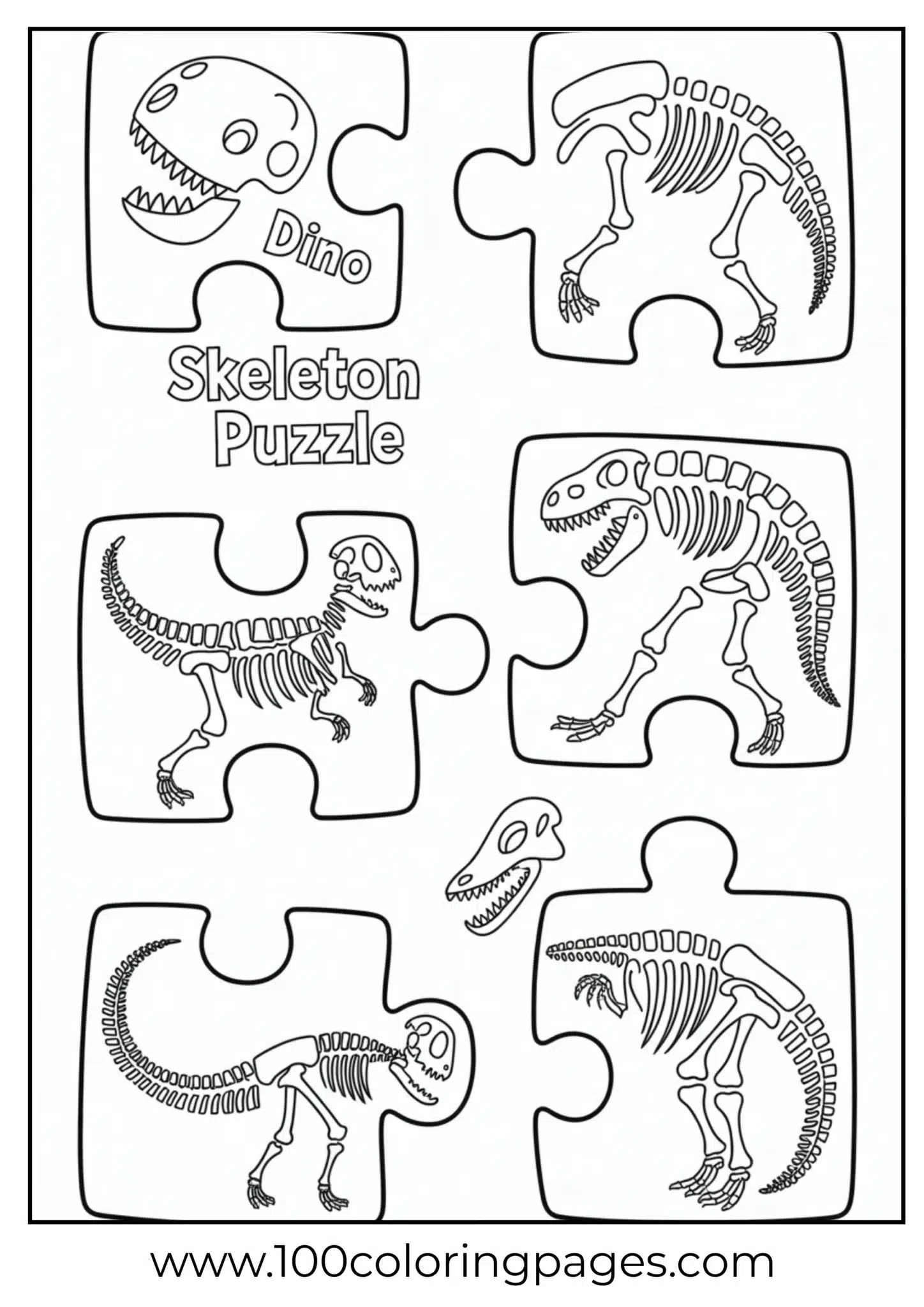 Dinosaur bones in jigsaw puzzle form, outline