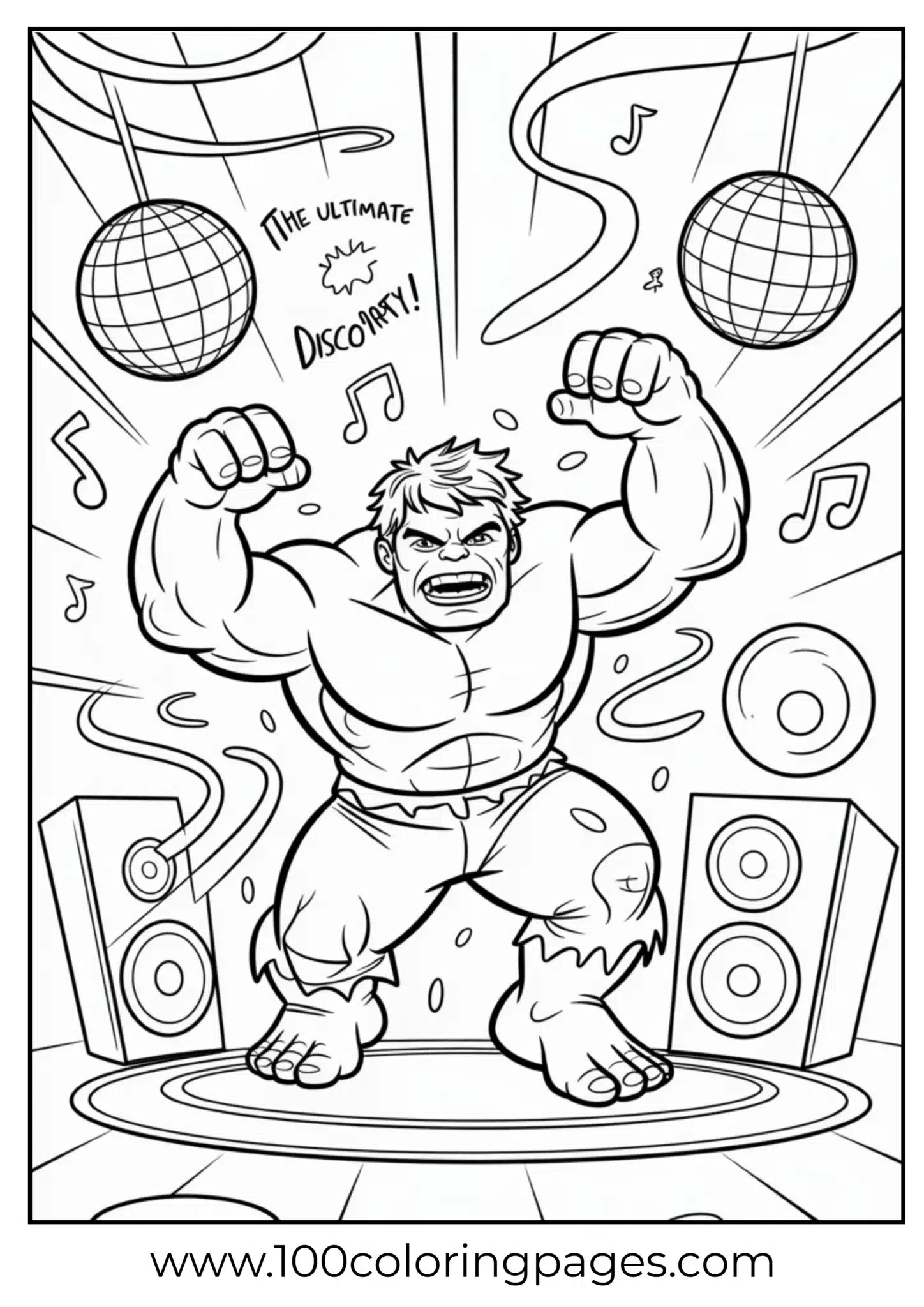 Hulk dancing at disco coloring page