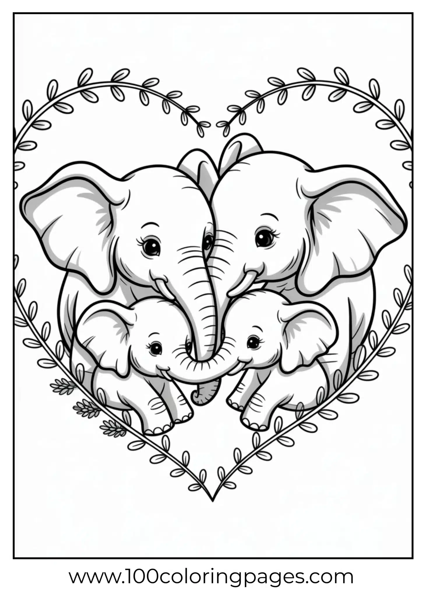 elephant family forming heart with trunks