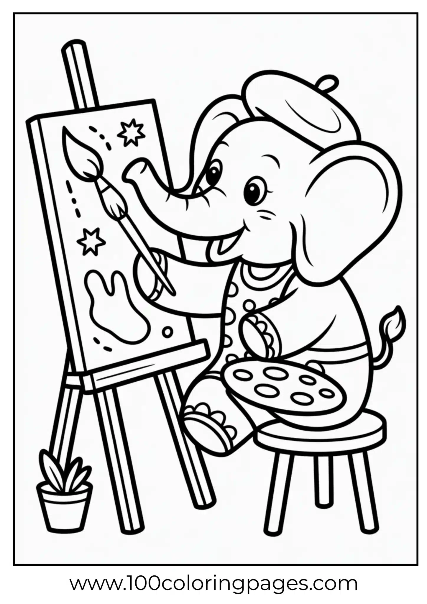 elephant using brush at canvas stand