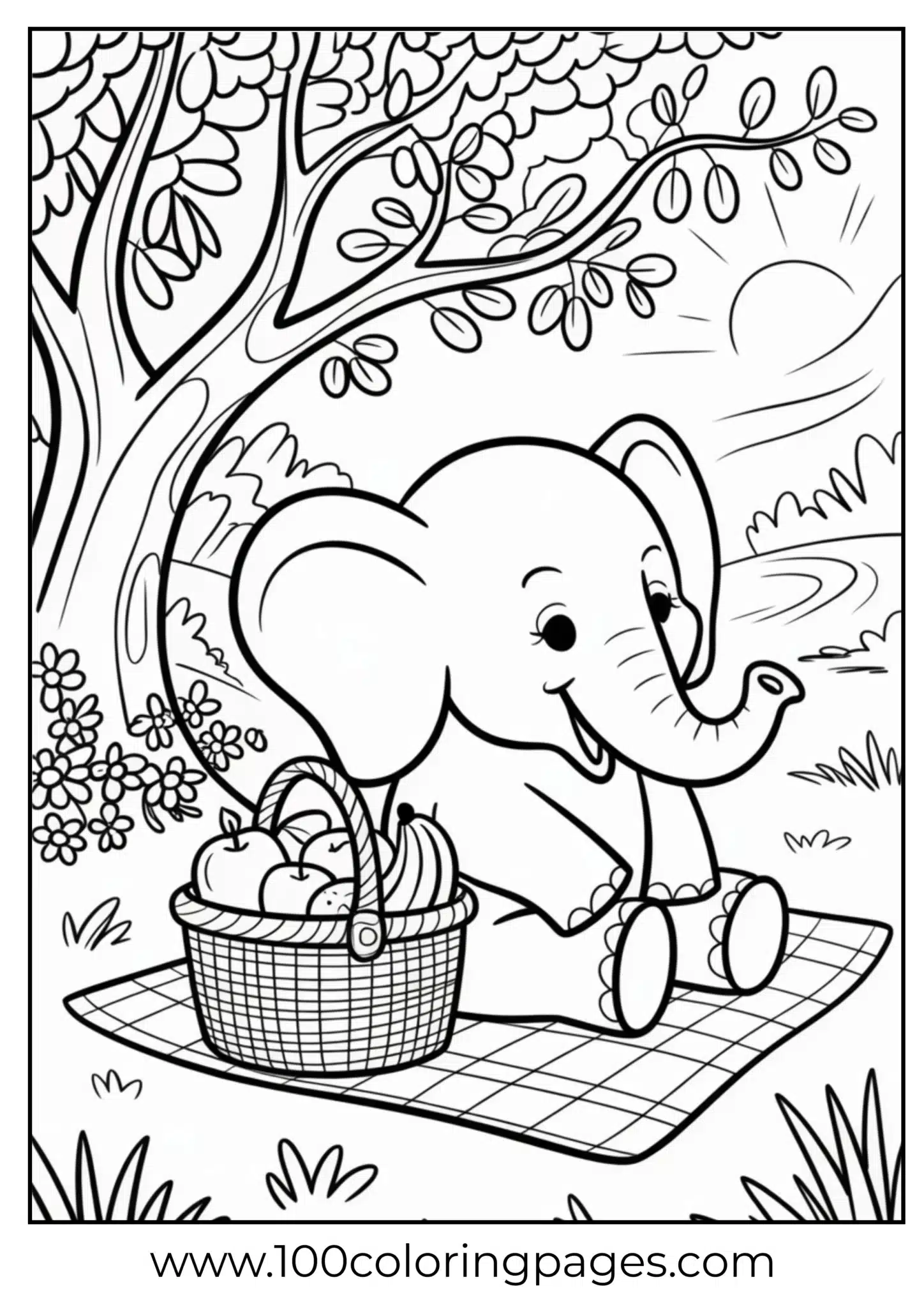 elephant enjoying picnic under tree