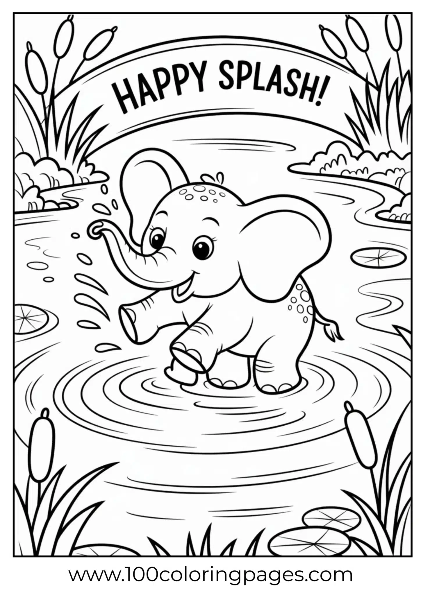 elephant spraying water next to pond