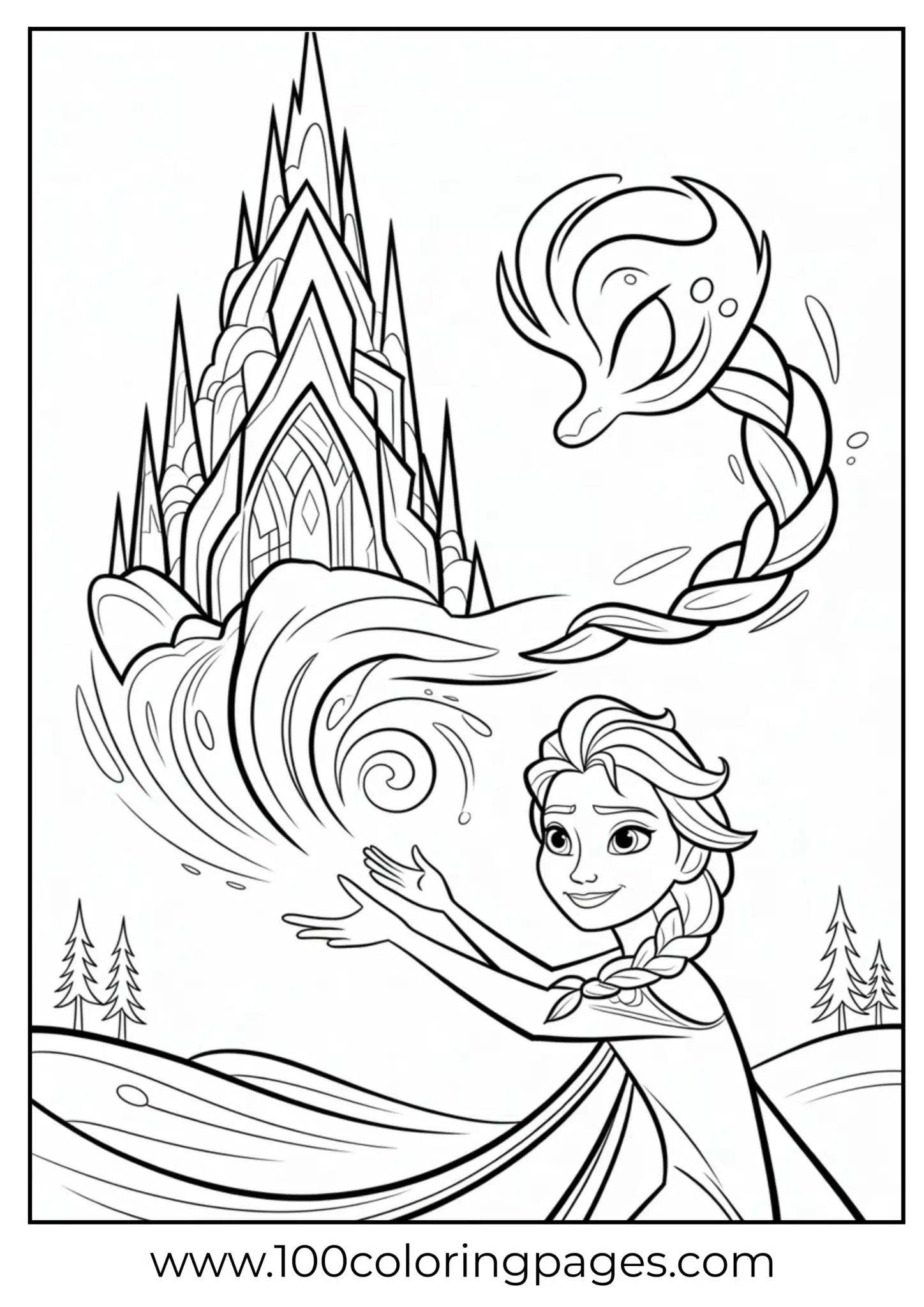 Elsa using ice magic to build castle tower outline
