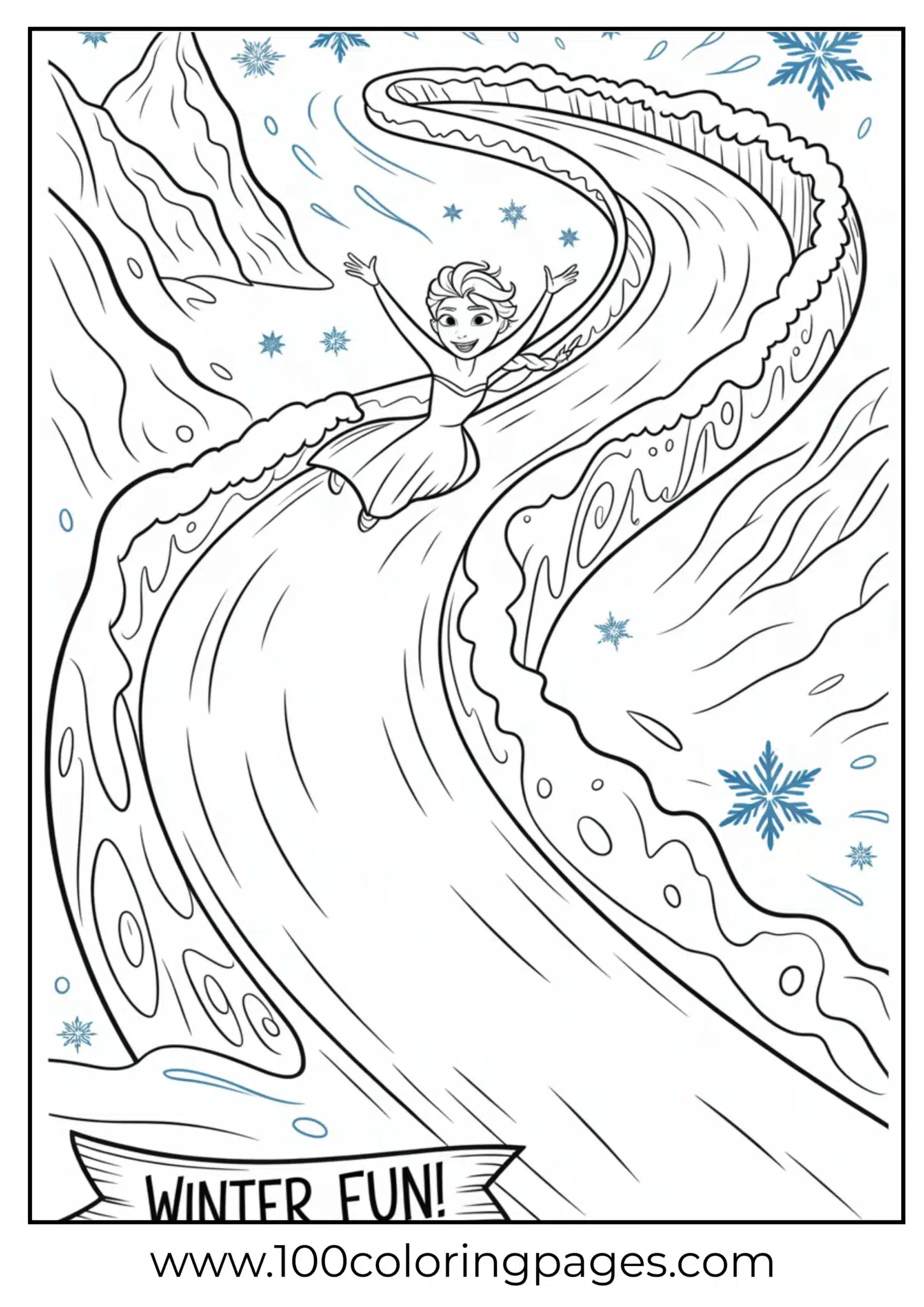 Elsa sliding down ice waterfall outline