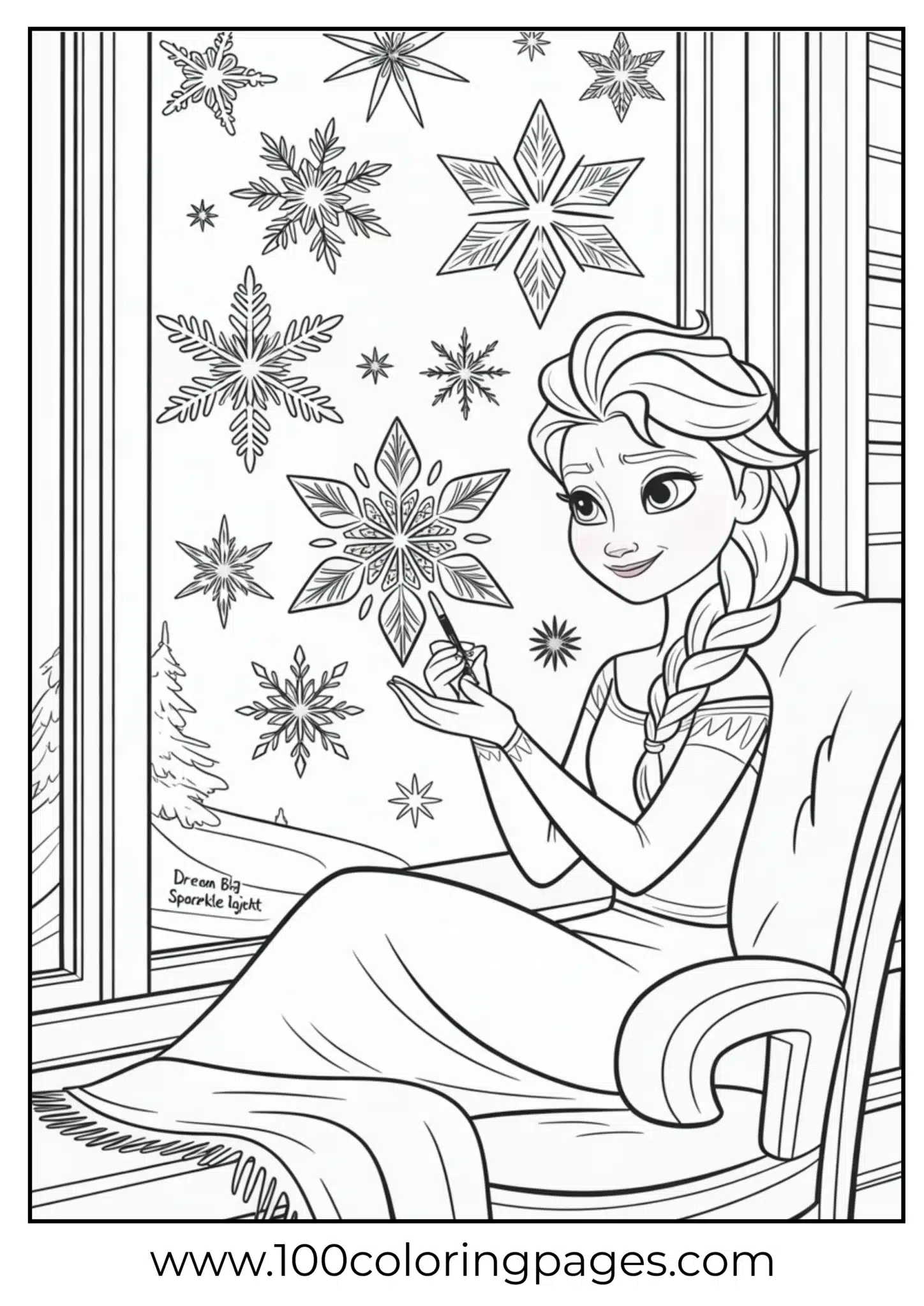 Elsa drawing snowflake patterns on window pane