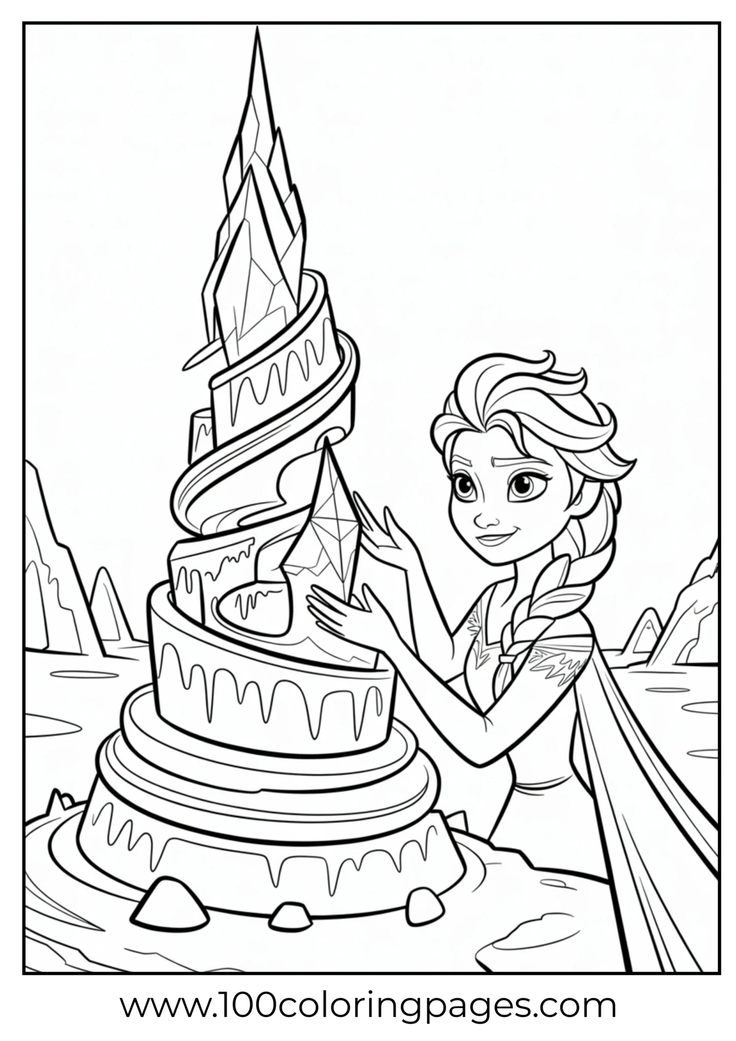 Elsa constructing spiral ice tower outline