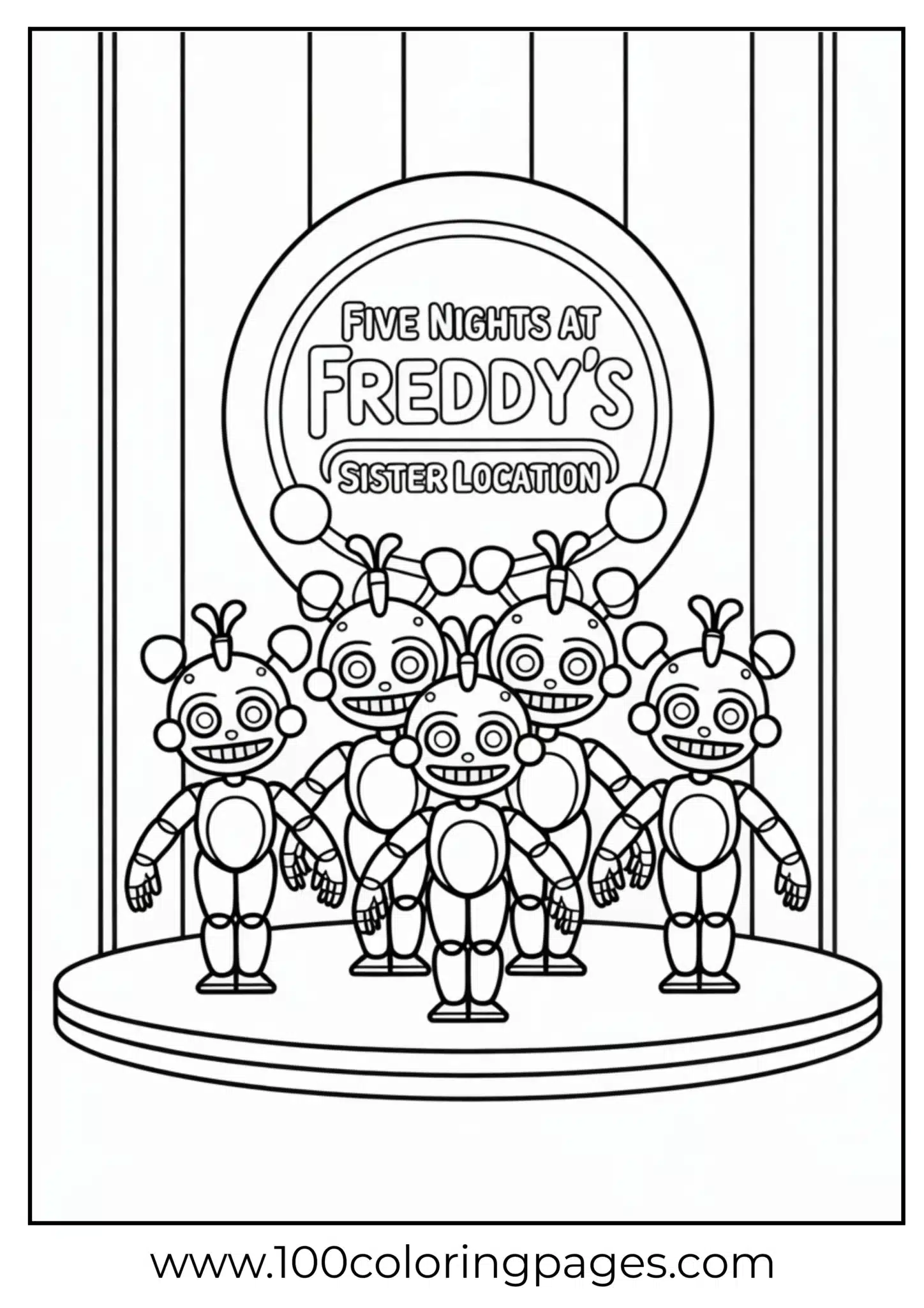 FNAF Minireenas dancer robots coloring page